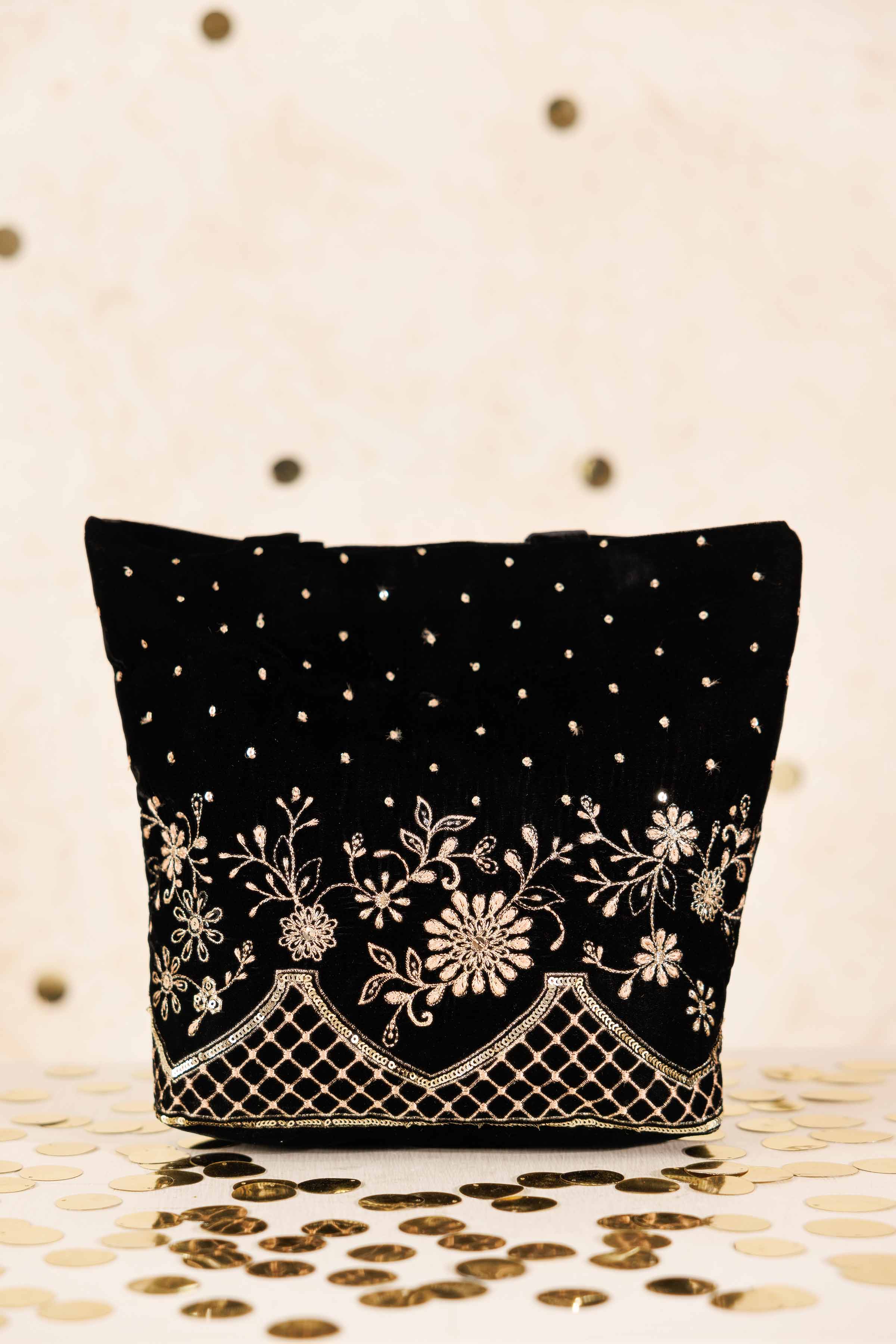 NishatUK - Black Embroidered Velvet  ready to wear Pouch