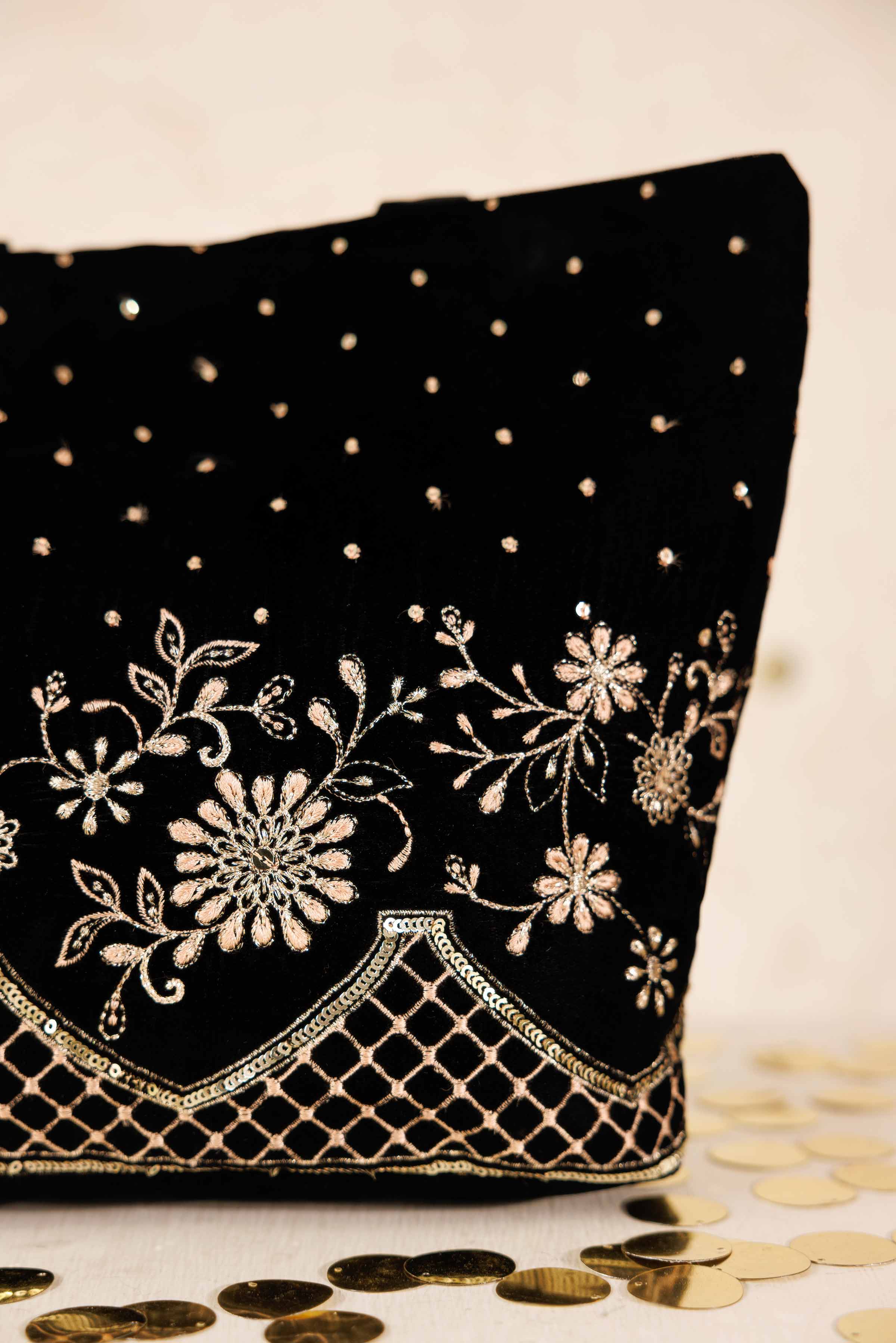 NishatUK - Black Embroidered Velvet  ready to wear Pouch