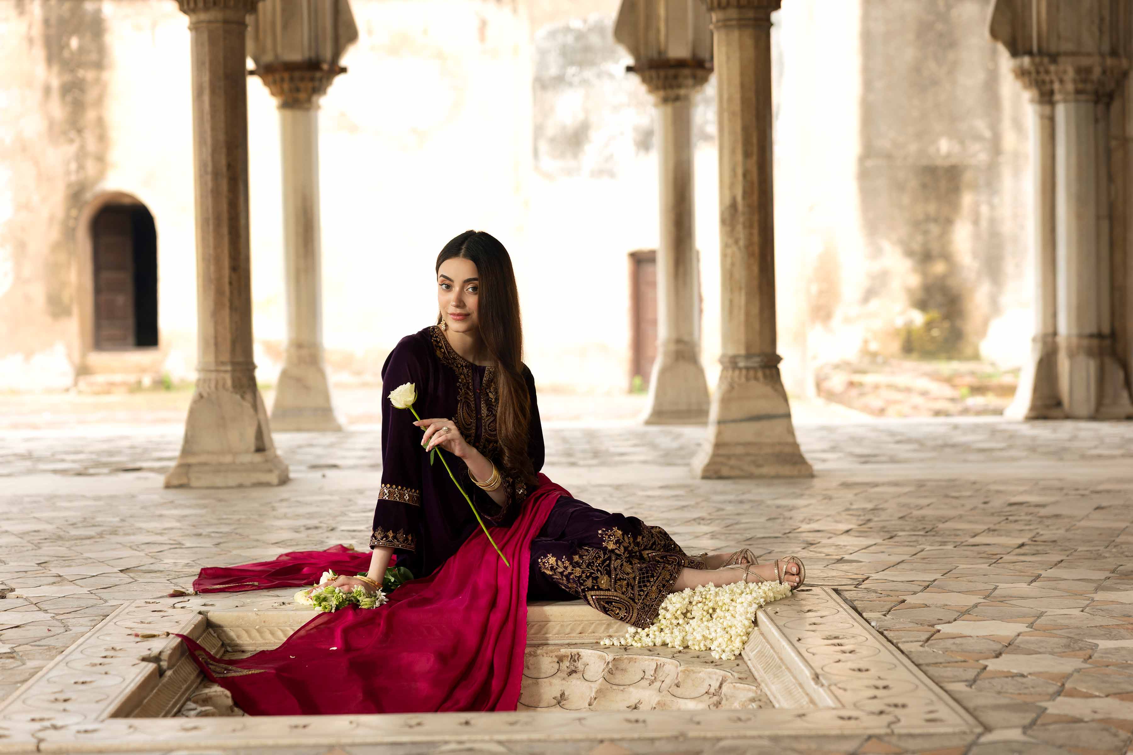 NishatUK - Purple Embroidered Velvet 3-piece ready to wear Suit