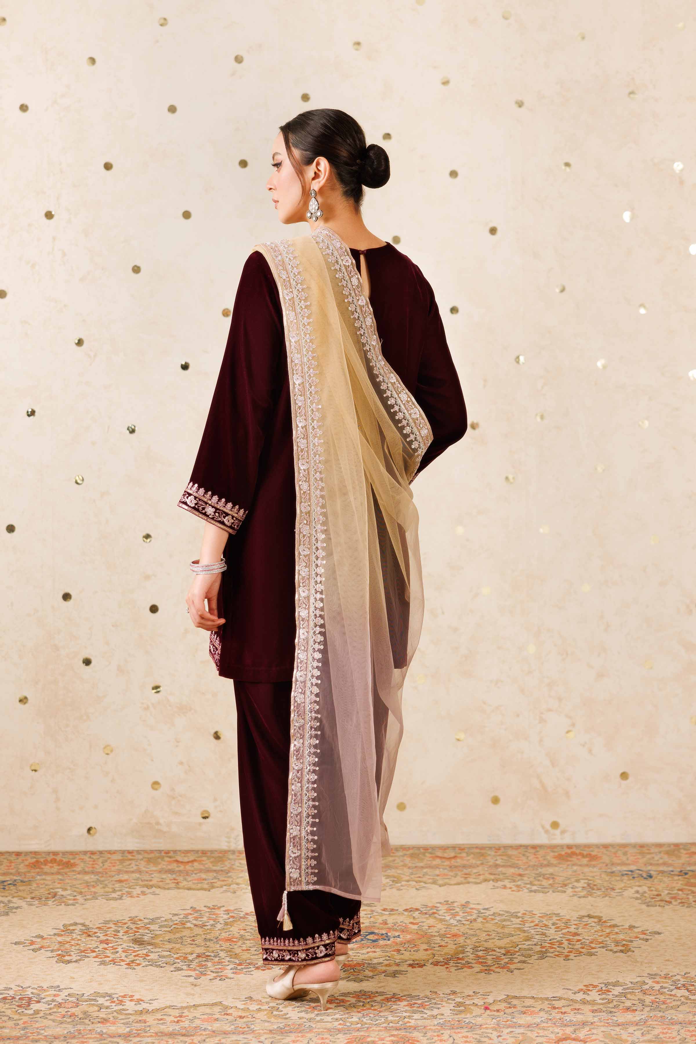 NishatUK - Purple Embroidered Velvet 3-piece ready to wear Suit
