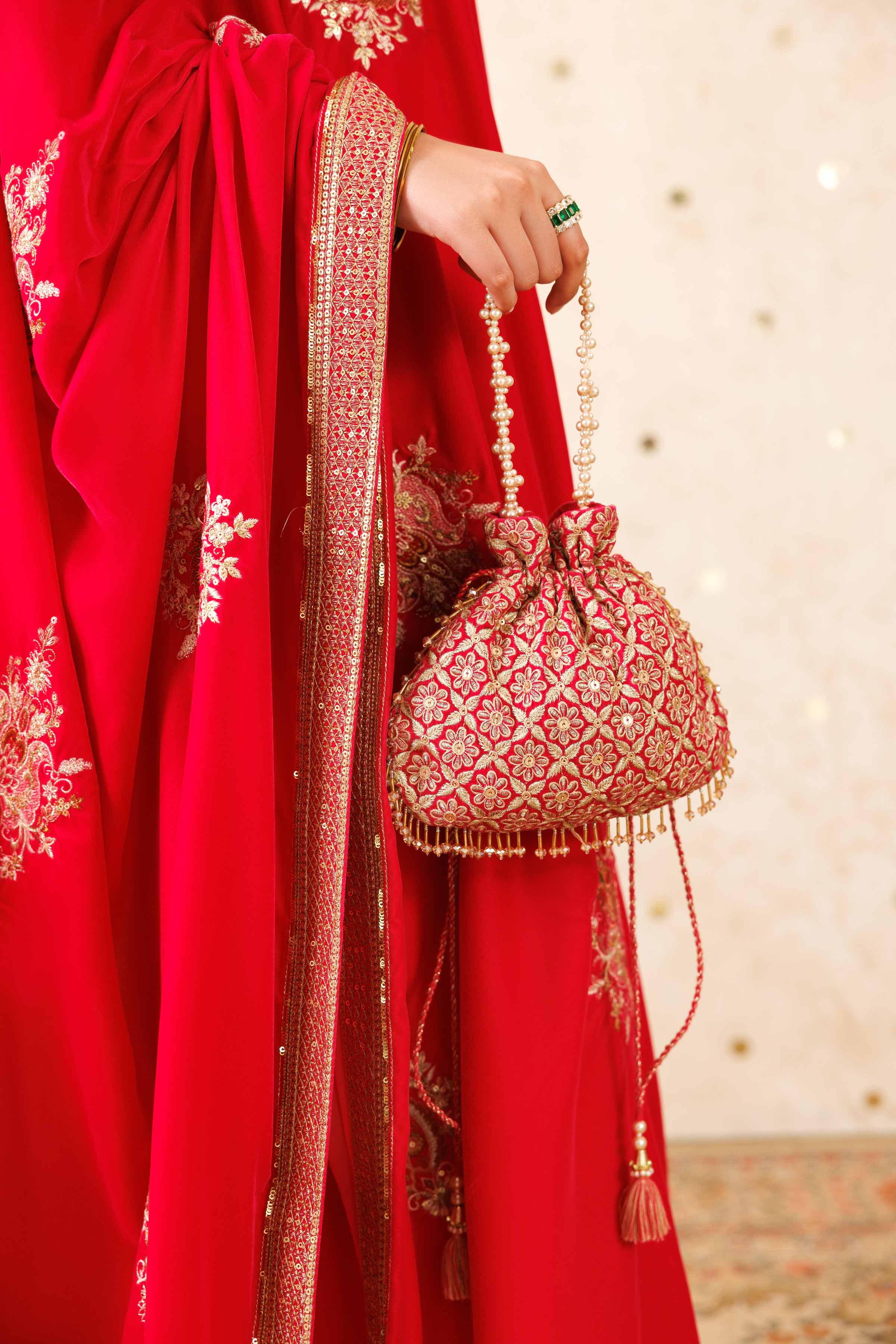 NishatUK - Pink Embroidered Velvet  ready to wear Pouch