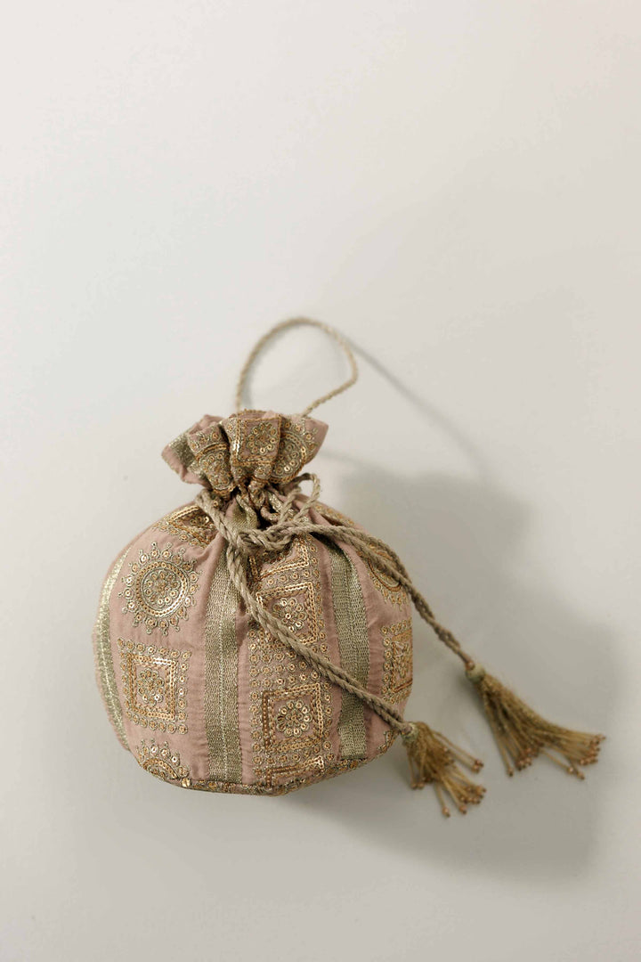 NishatUK - Beige Embroidered  Silk  ready to wear Pouch