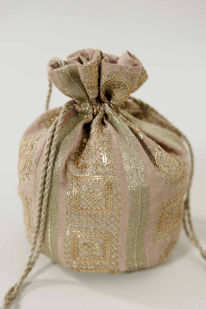 NishatUK - Beige Embroidered  Silk  ready to wear Pouch