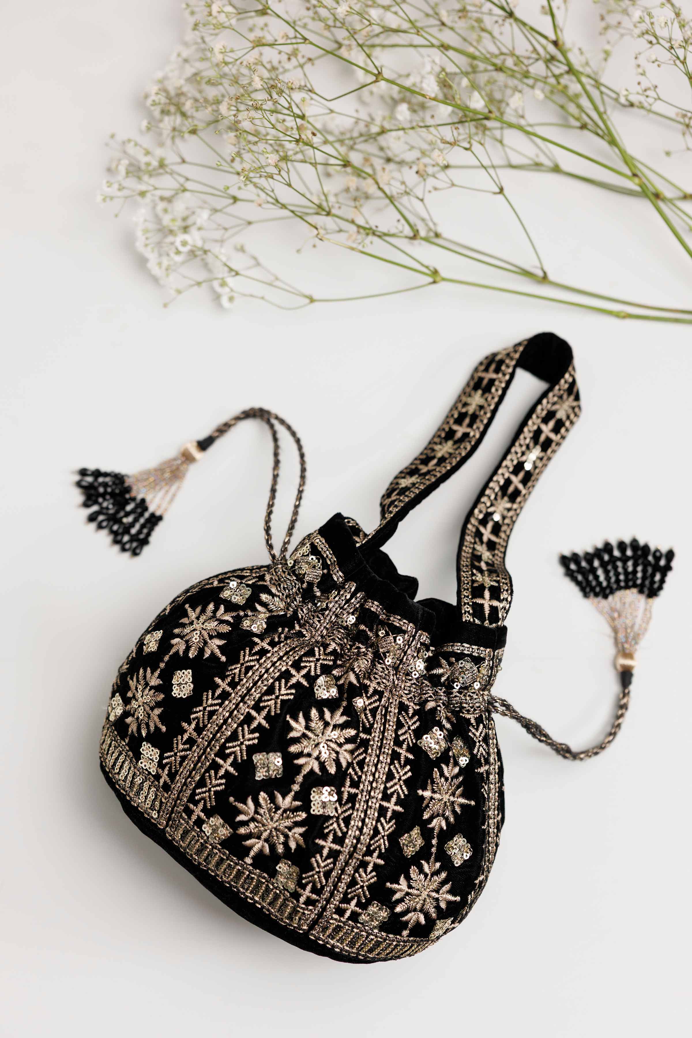NishatUK - Black Embroidered Velvet  ready to wear Pouch