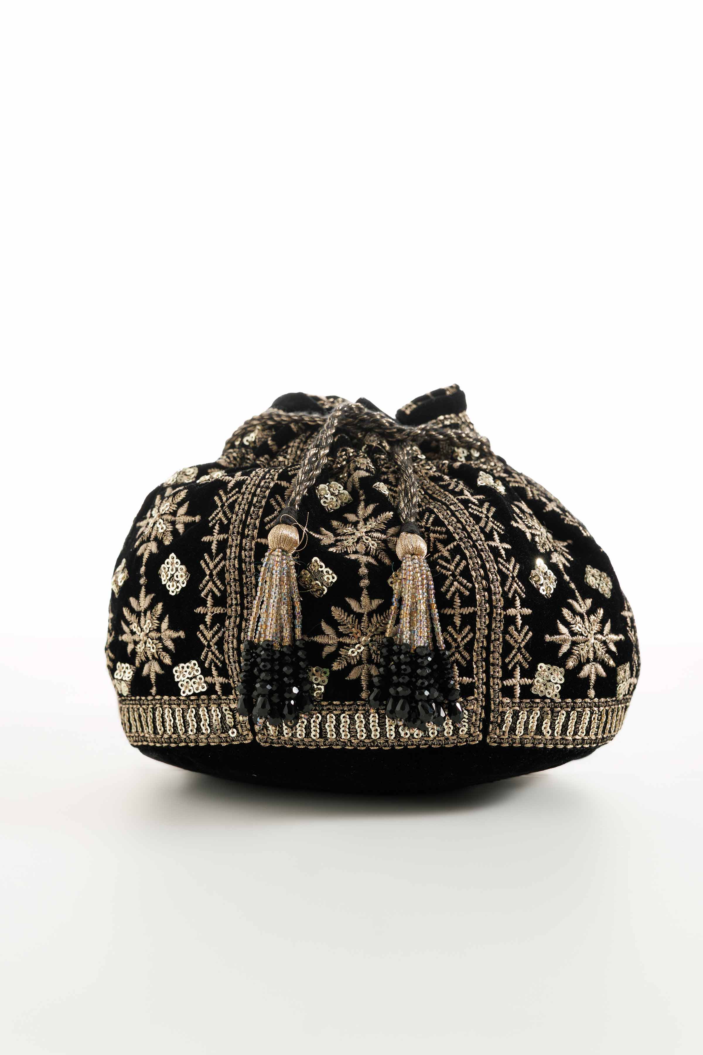 NishatUK - Black Embroidered Velvet  ready to wear Pouch