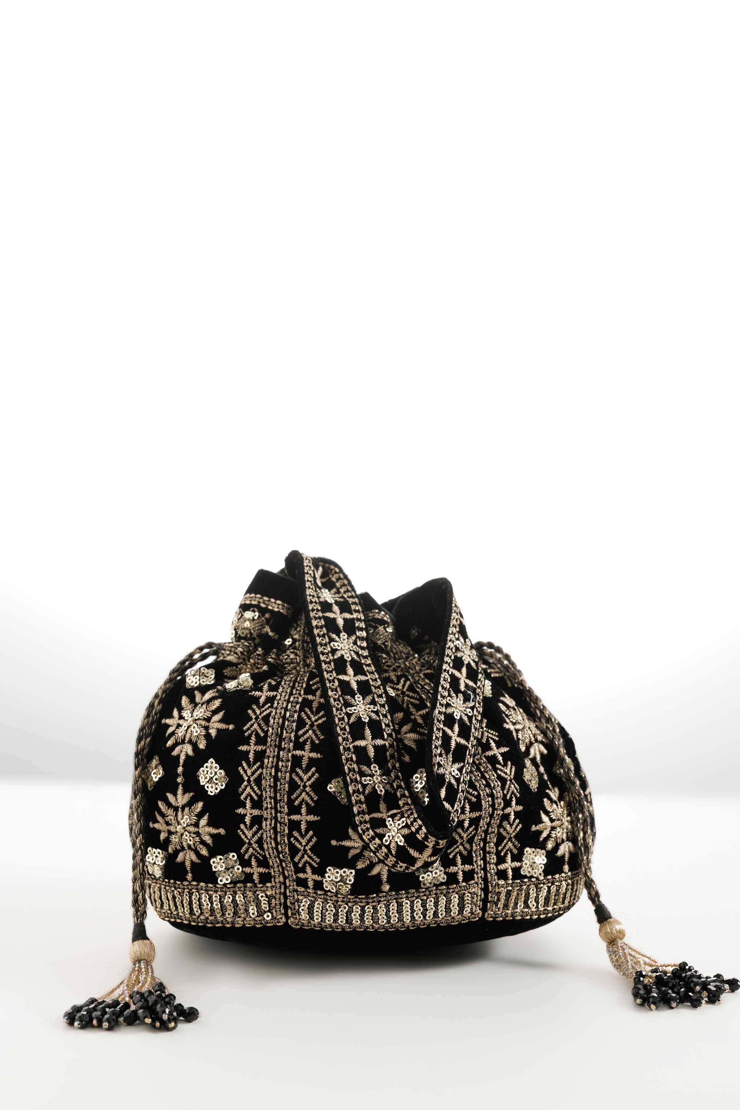 NishatUK - Black Embroidered Velvet  ready to wear Pouch