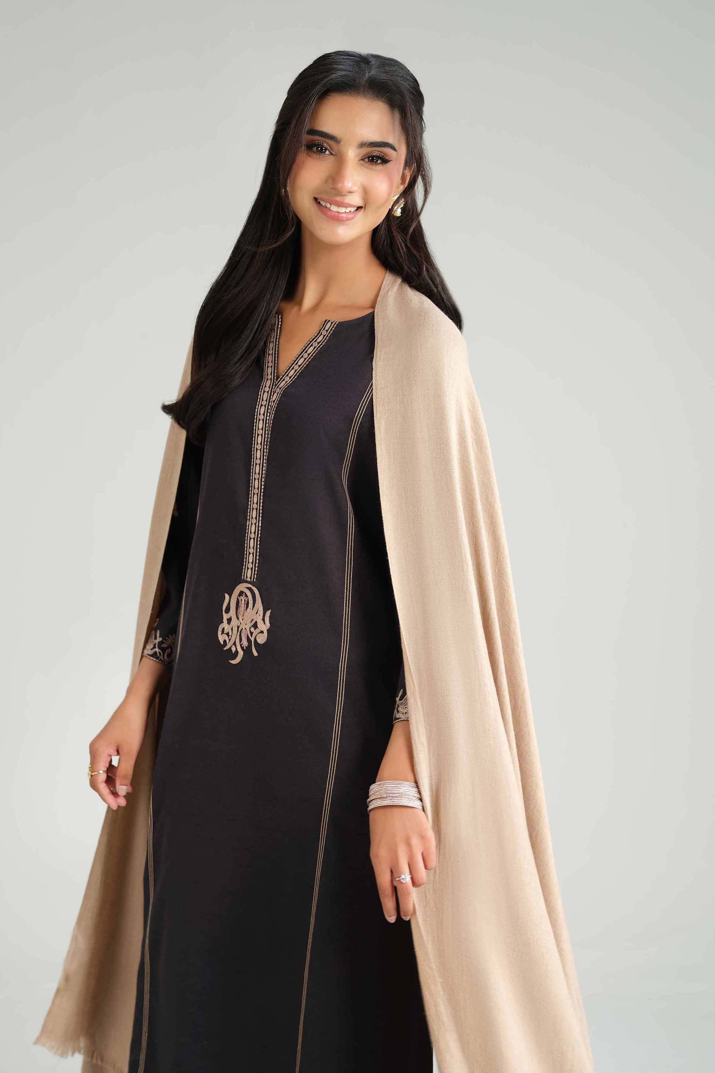 NishatUK - Black Embroidered Karandi 3-piece ready to wear-luxury Suit