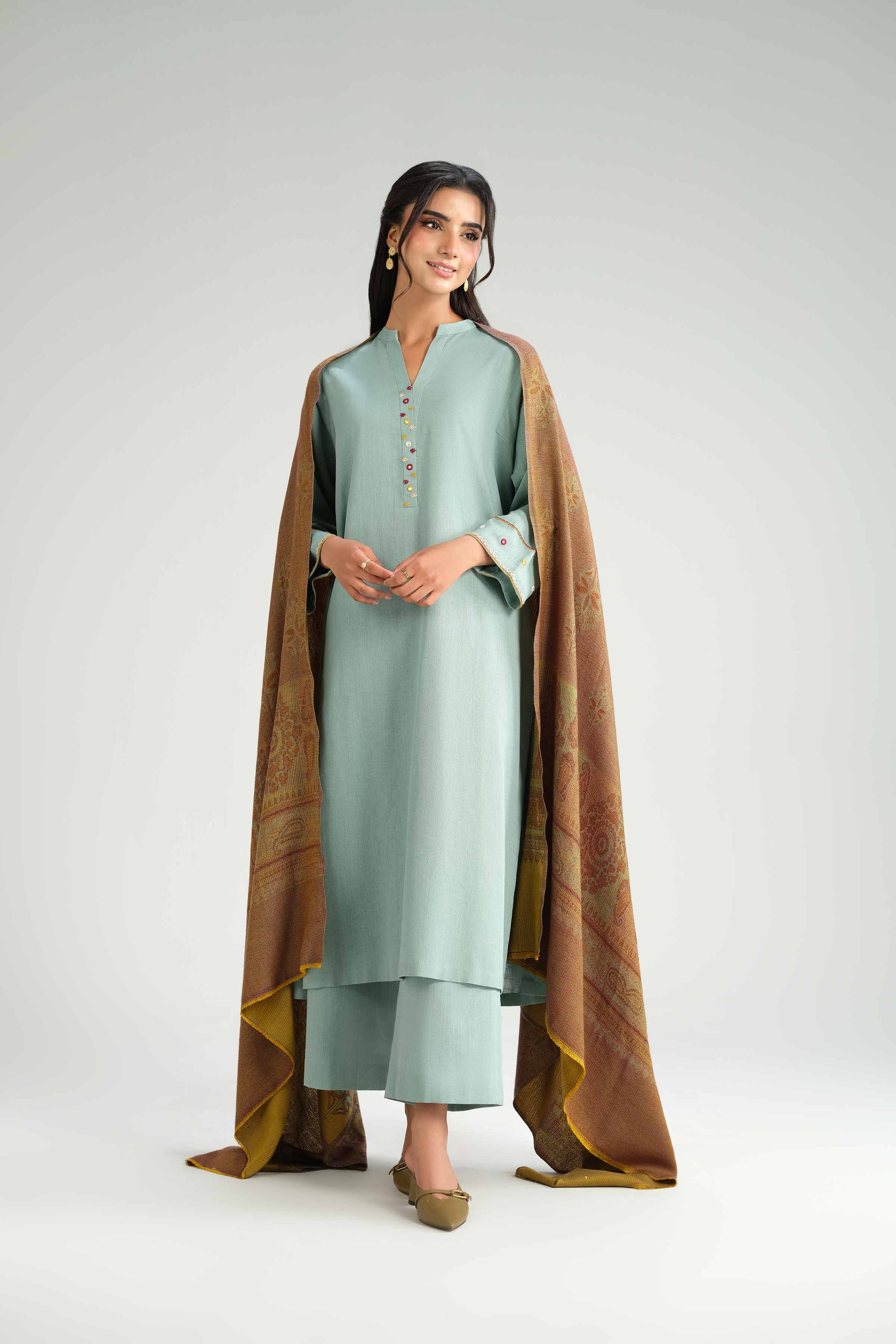 NishatUK - Blue Embroidered Karandi 3-piece ready to wear suit