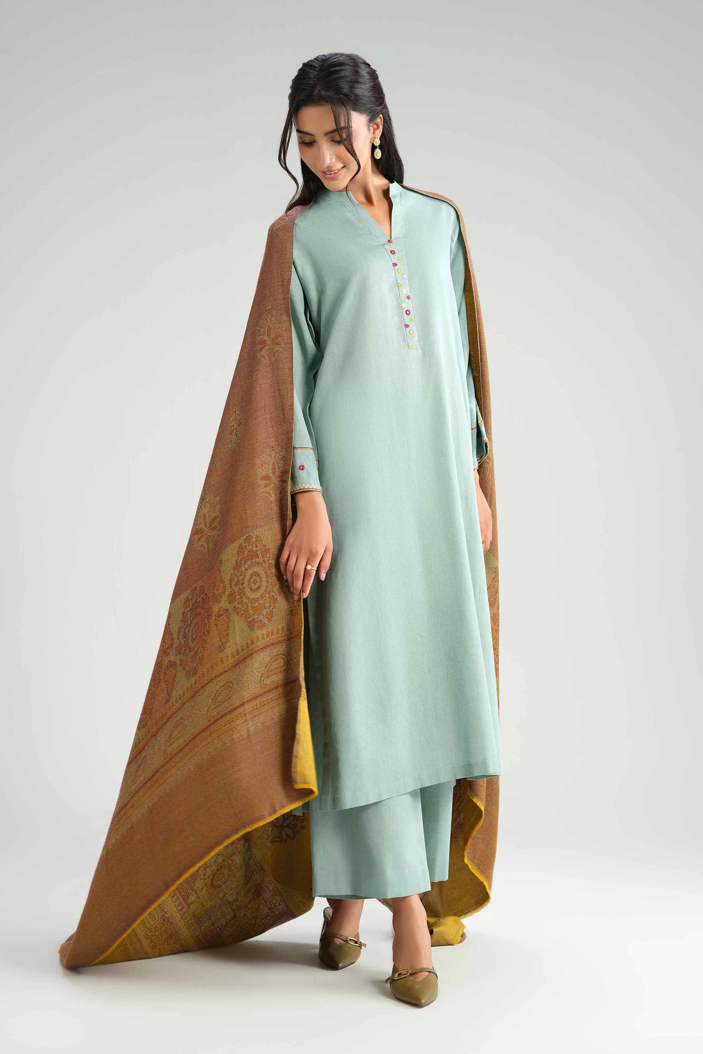 NishatUK - Blue Embroidered Karandi 3-piece ready to wear suit