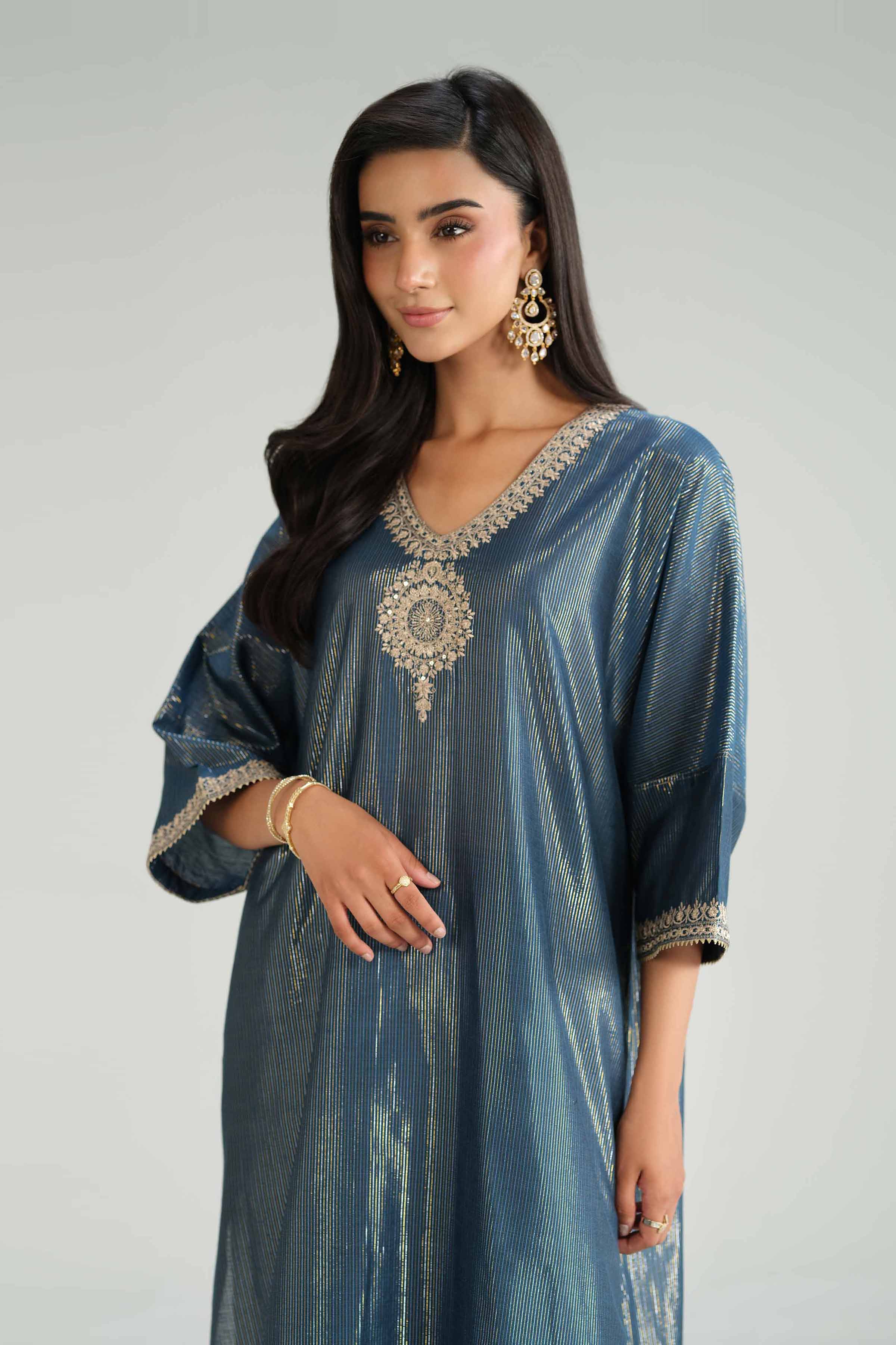 NishatUK - Blue Embroidered Yarn Dyed 2-piece ready to wear-luxury Dress