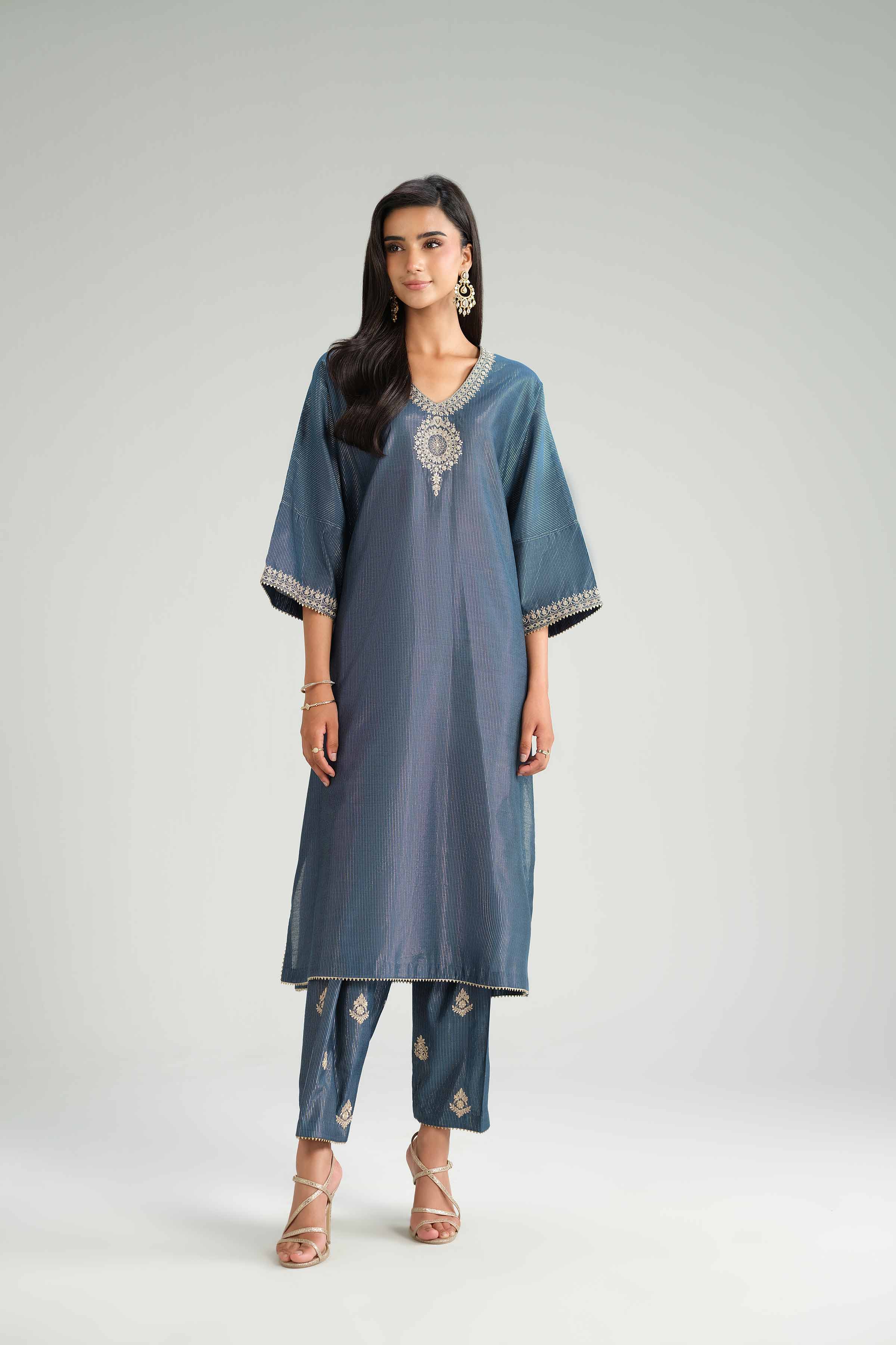 NishatUK - Blue Embroidered Yarn Dyed 2-piece ready to wear-luxury Dress
