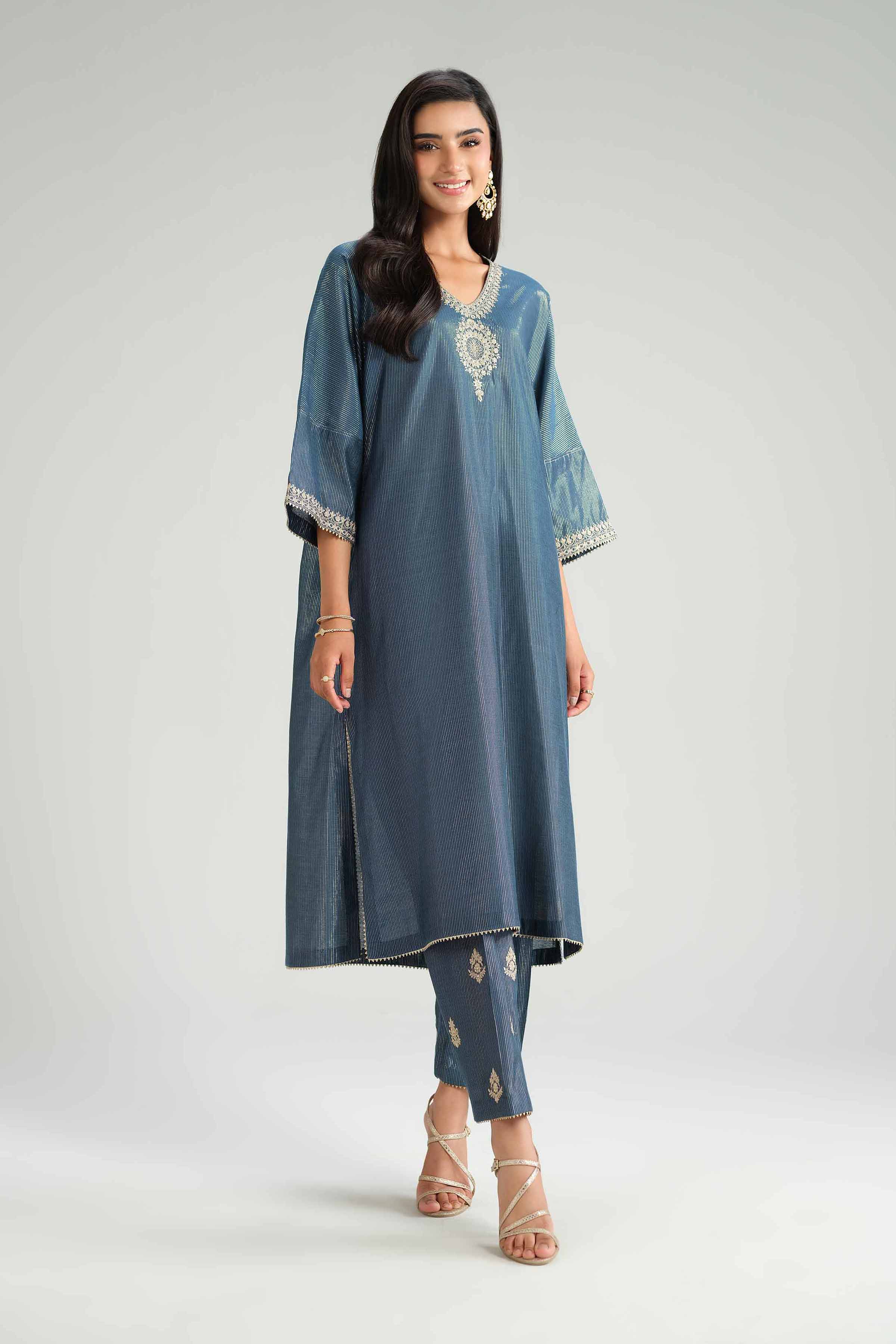 NishatUK - Blue Embroidered Yarn Dyed 2-piece ready to wear-luxury Dress