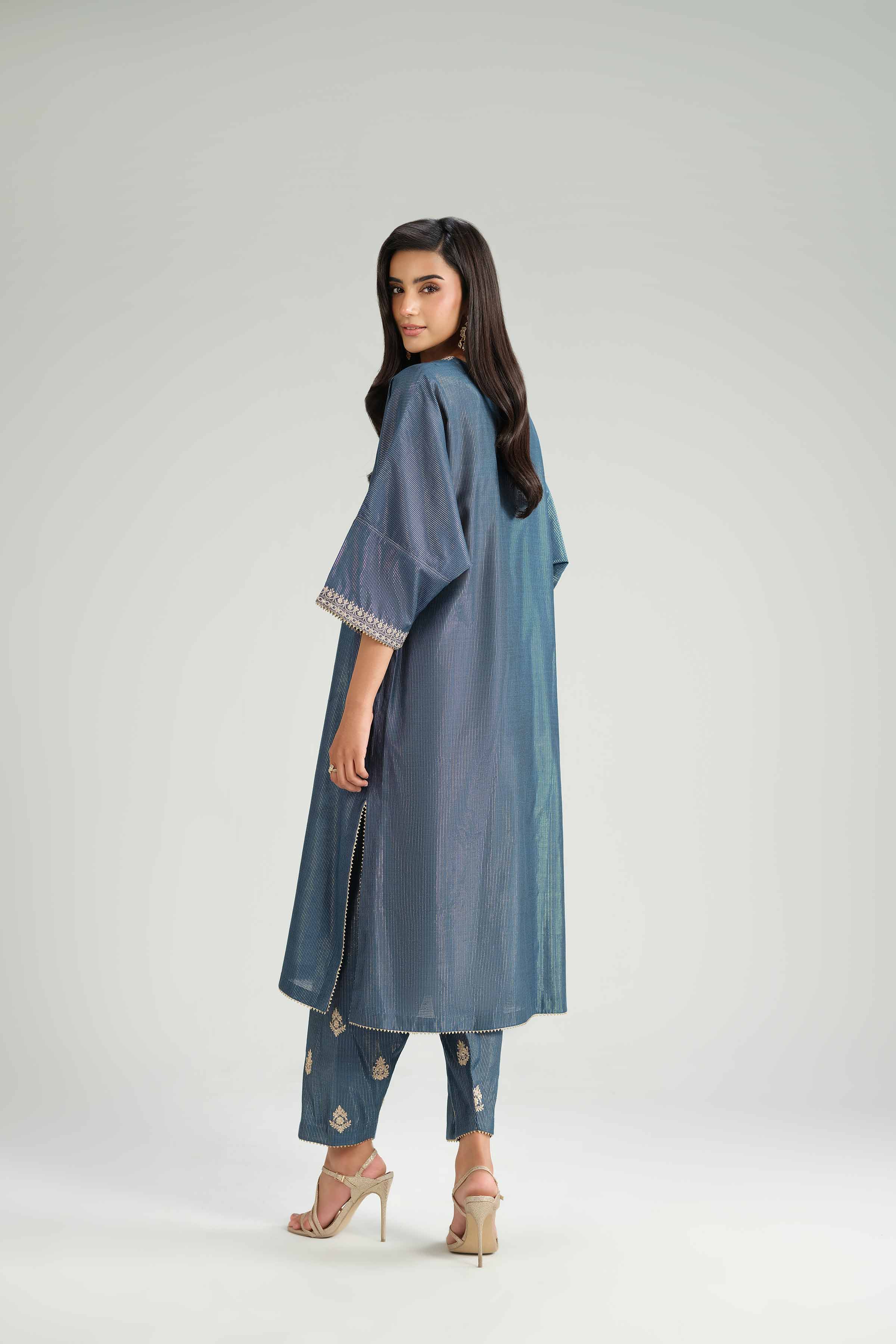 NishatUK - Blue Embroidered Yarn Dyed 2-piece ready to wear-luxury Dress