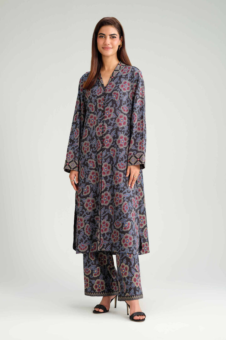 NishatUK - Grey Printed Karandi 2-piece ready to wear Luxury Dress