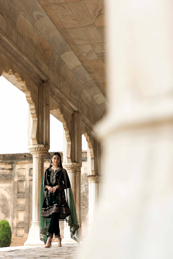 NishatUK - Green Embroidered Velvet 3-piece ready to wear-luxury Suit