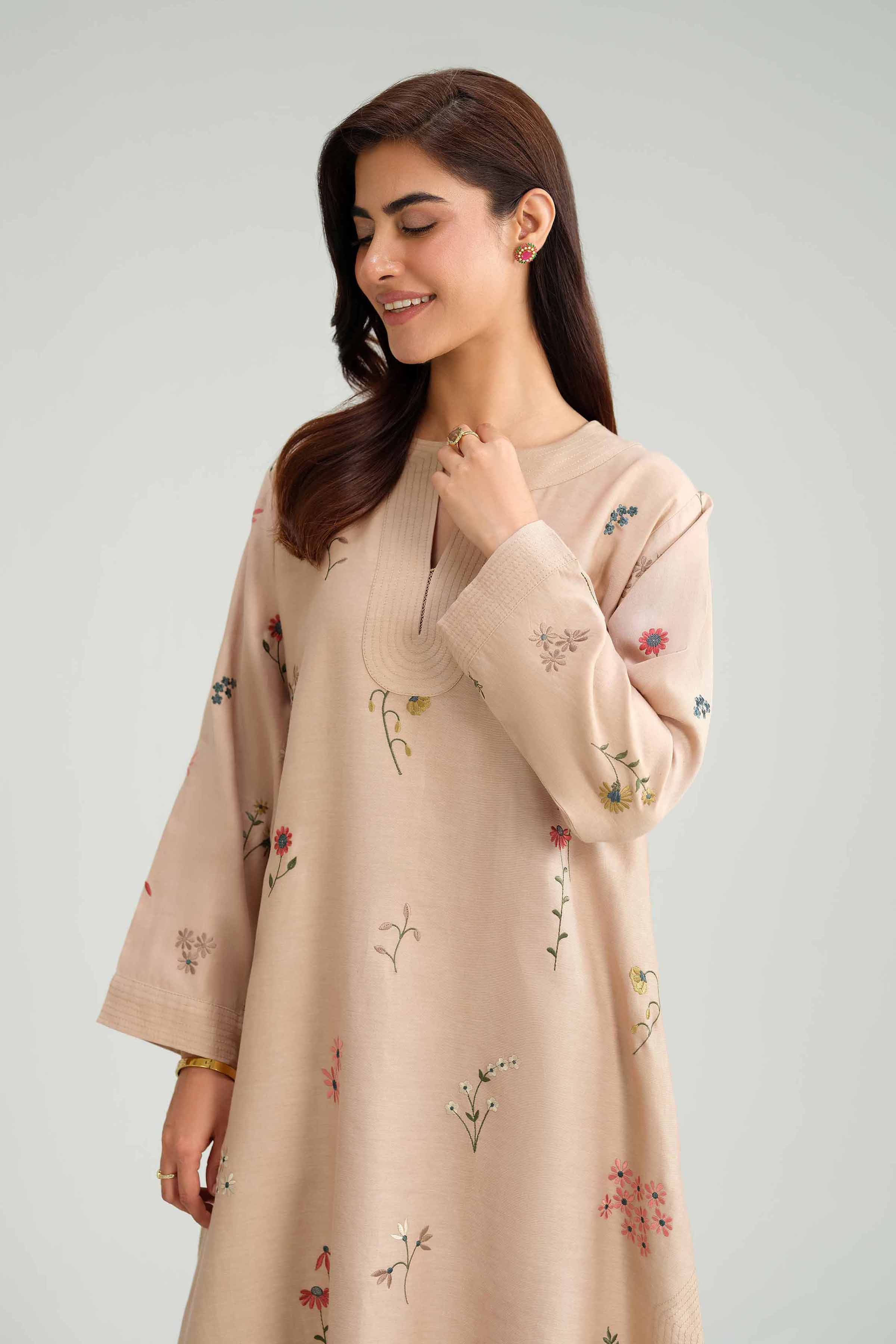 NishatUK - Brown Embroidered Sateen 2-piece ready to wear-luxury Dress