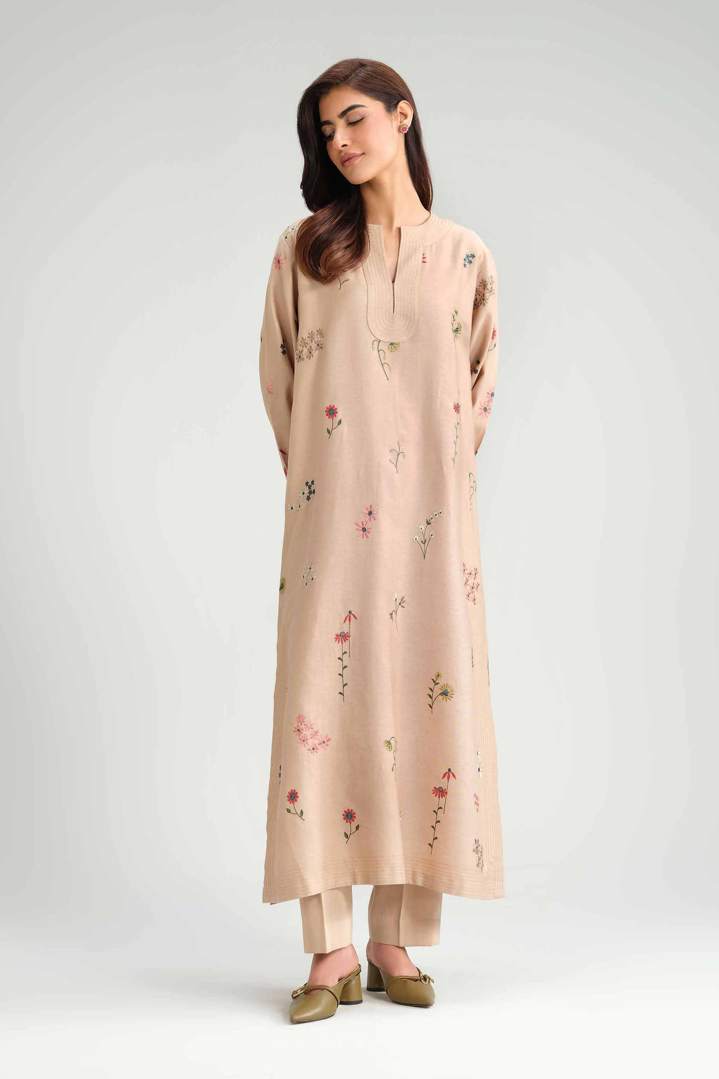 NishatUK - Brown Embroidered Sateen 2-piece ready to wear-luxury Dress
