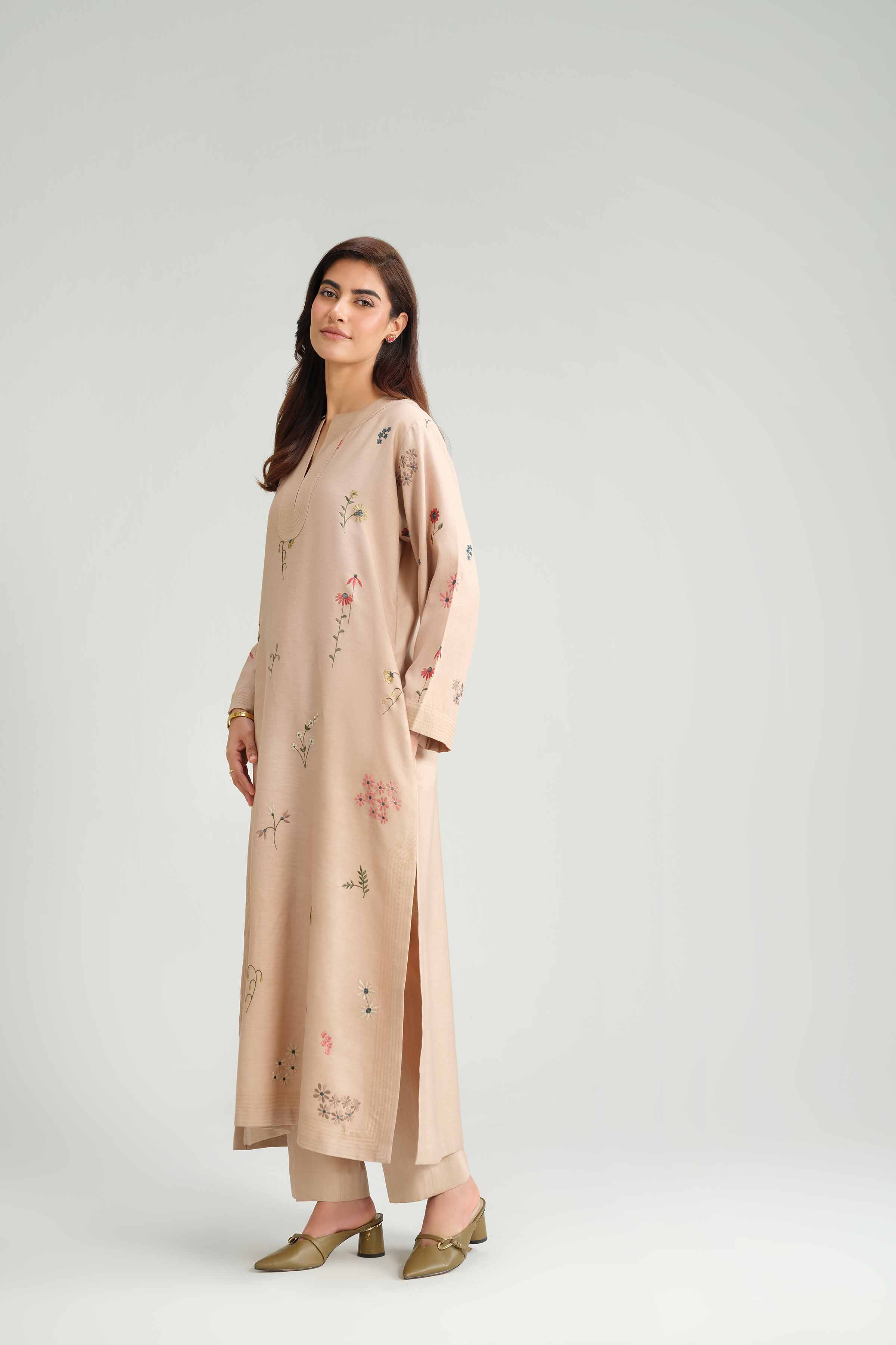 NishatUK - Brown Embroidered Sateen 2-piece ready to wear-luxury Dress
