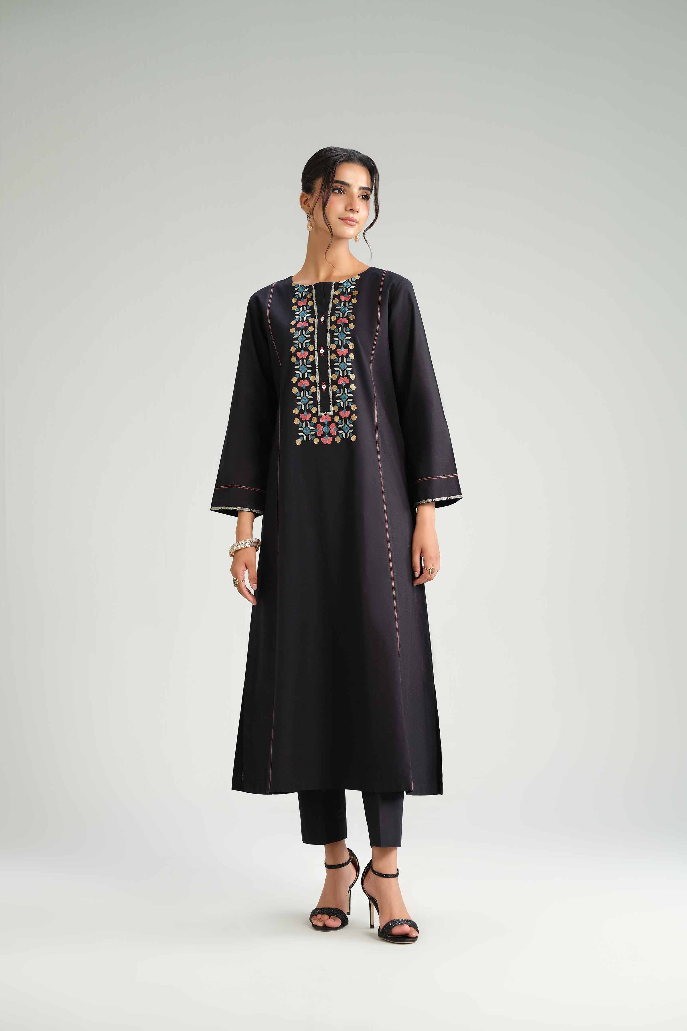 NishatUK - Black Embroidered Karandi 2-piece ready to wear Luxury Dress