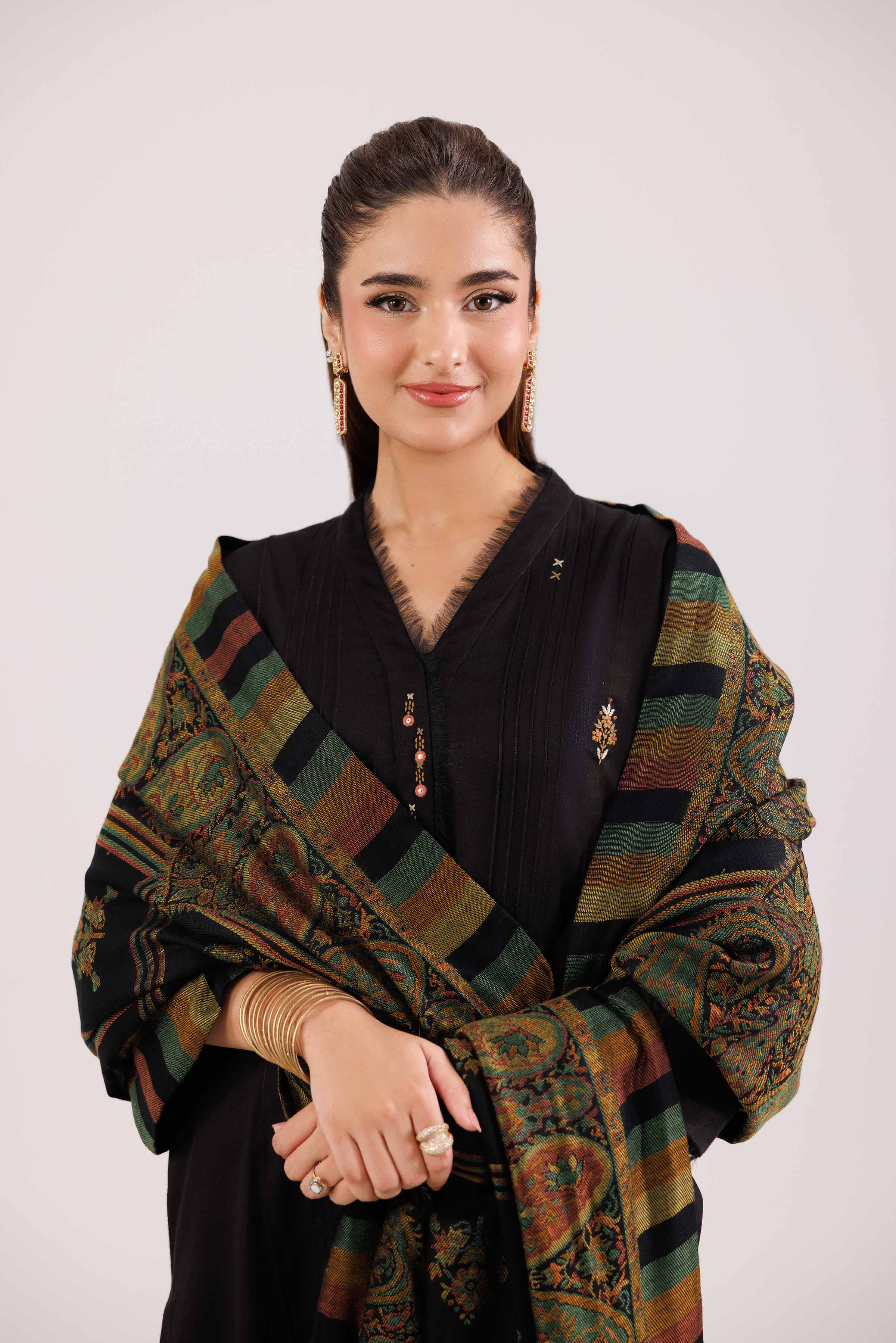 NishatUK - Black Embroidered Karandi 3-piece ready to wear luxury Suit