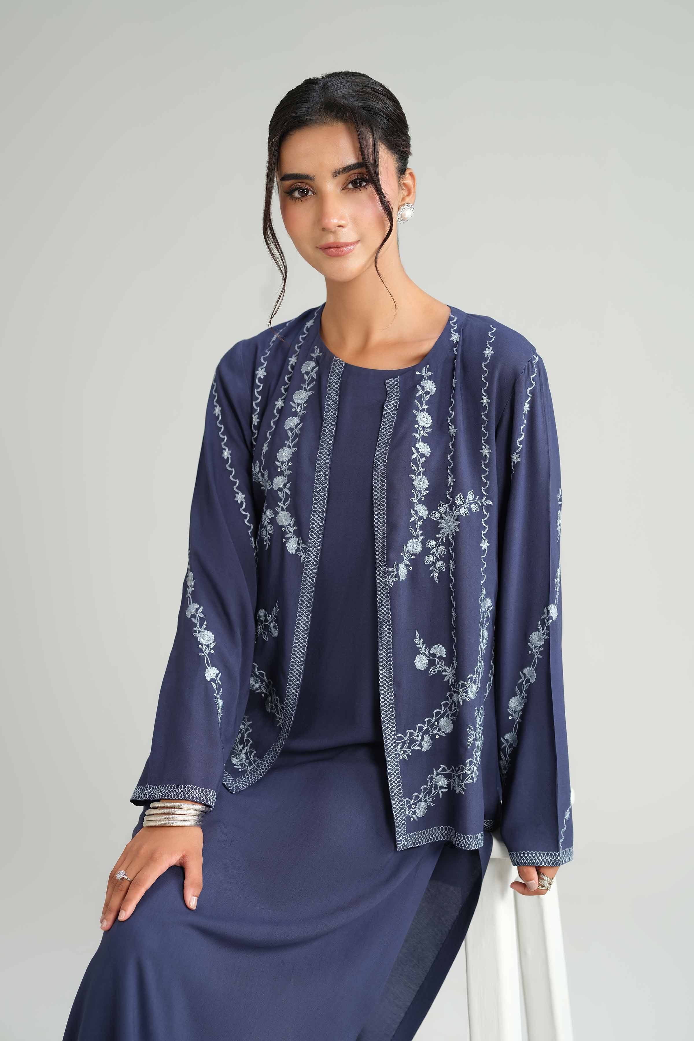 NishatUK - Blue Embroidered Linen 3-piece ready to wear-luxury Suit