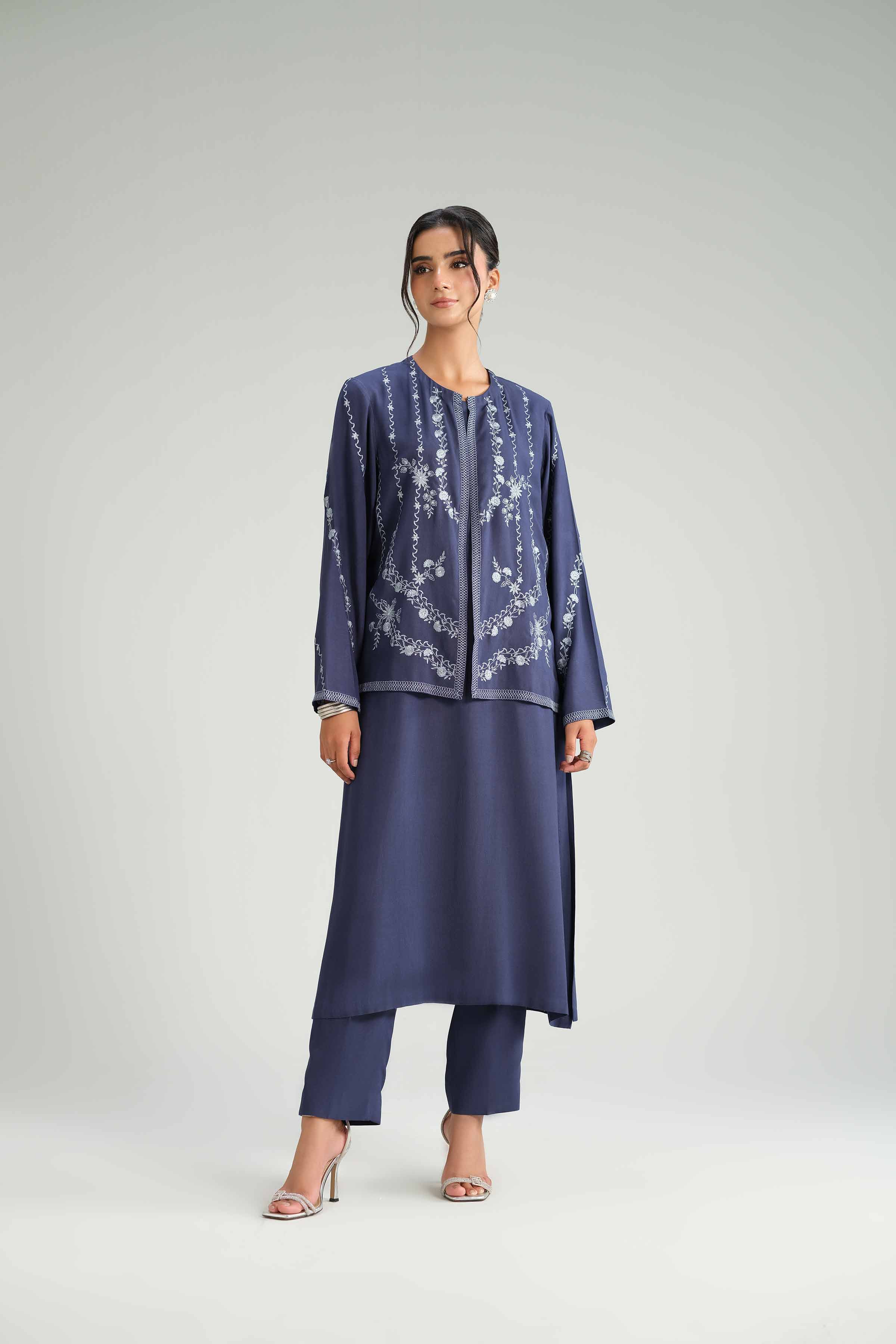 NishatUK - Blue Embroidered Linen 3-piece ready to wear-luxury Suit