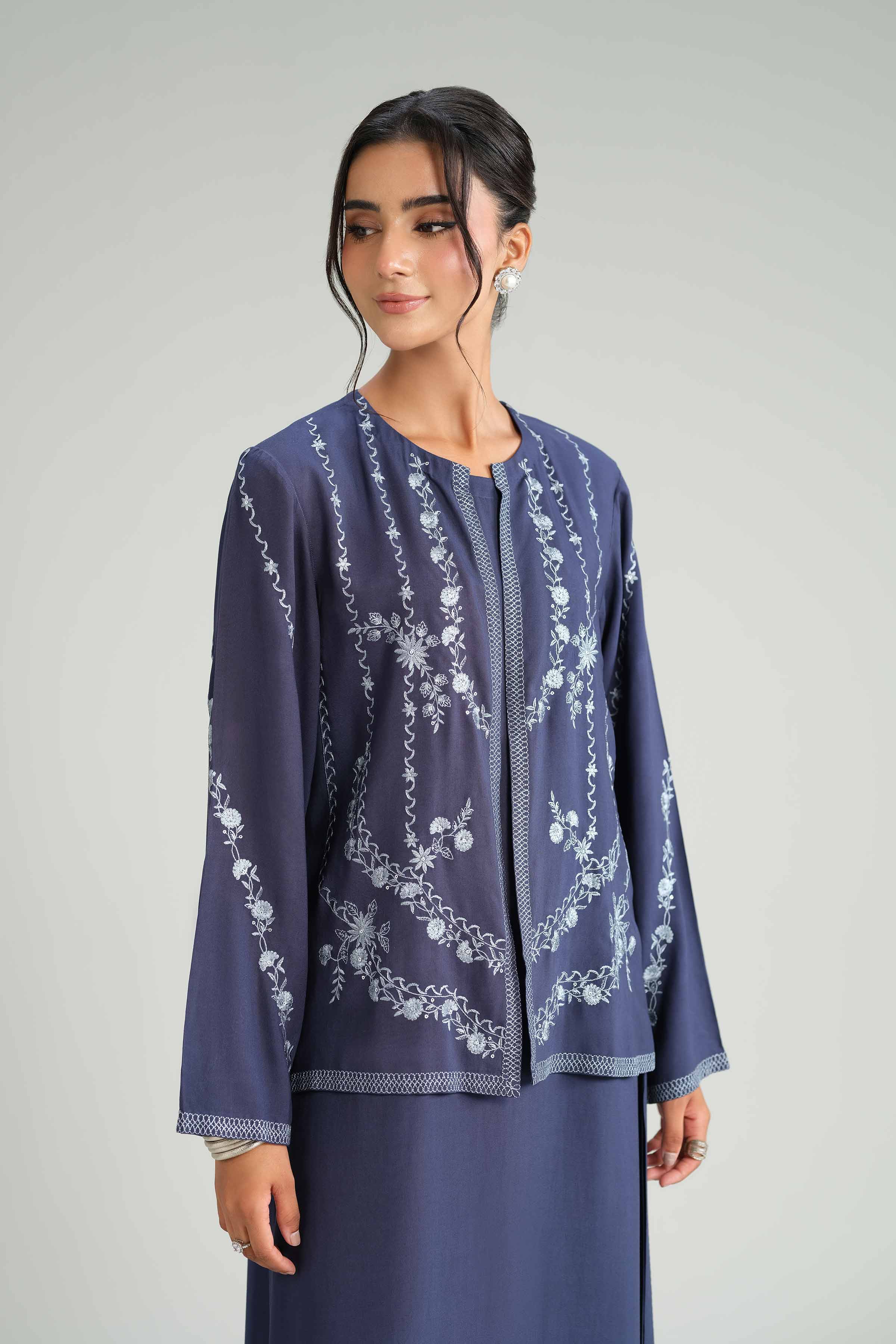 NishatUK - Blue Embroidered Linen 3-piece ready to wear-luxury Suit