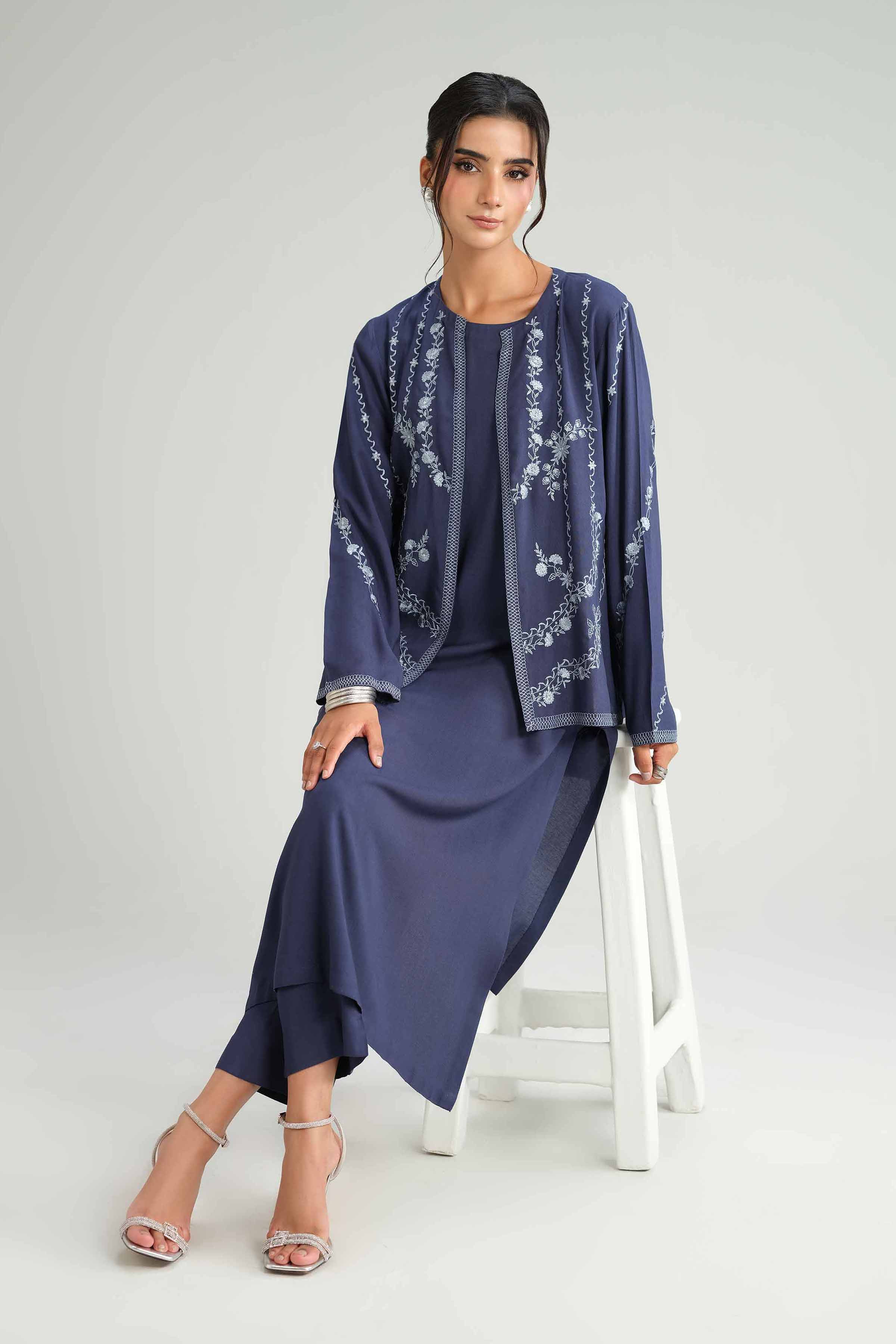 NishatUK - Blue Embroidered Linen 3-piece ready to wear-luxury Suit