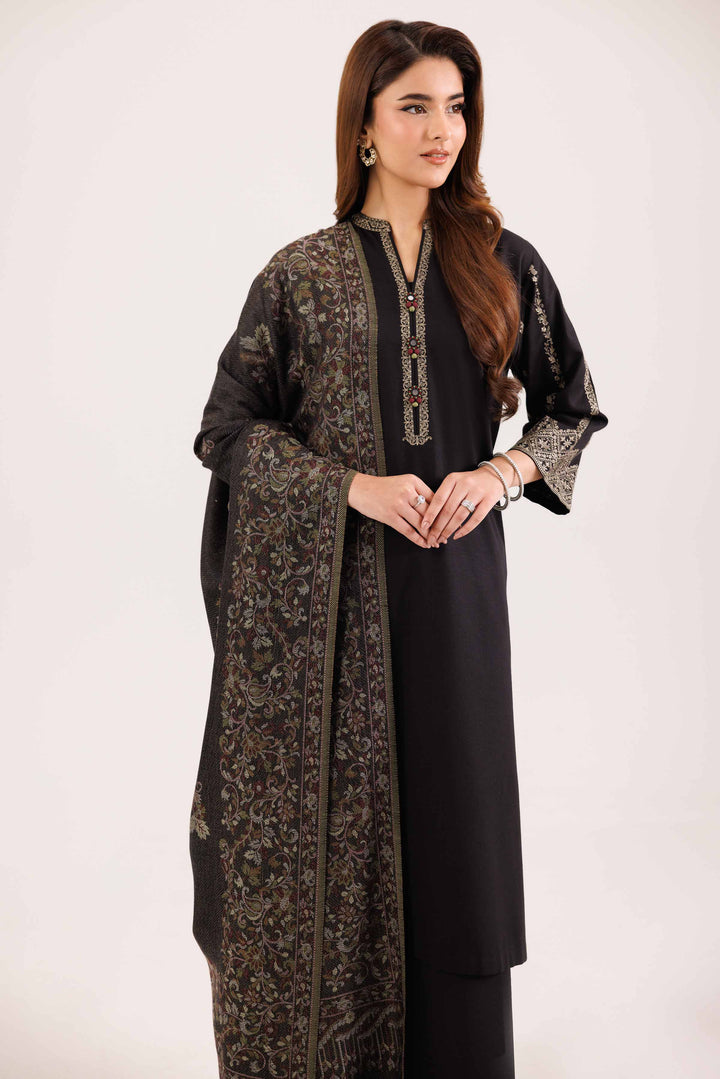 NishatUK - Black Embroidered  Karandi 3-piece ready to wear Suit