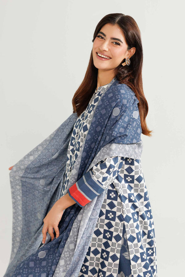 NishatUK - Blue Printed Linen 3-piece ready to wear Suit