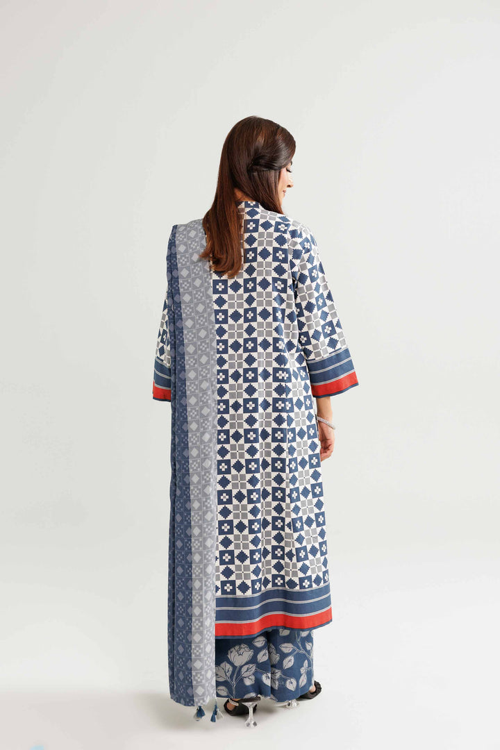 NishatUK - Blue Printed Linen 3-piece ready to wear Suit