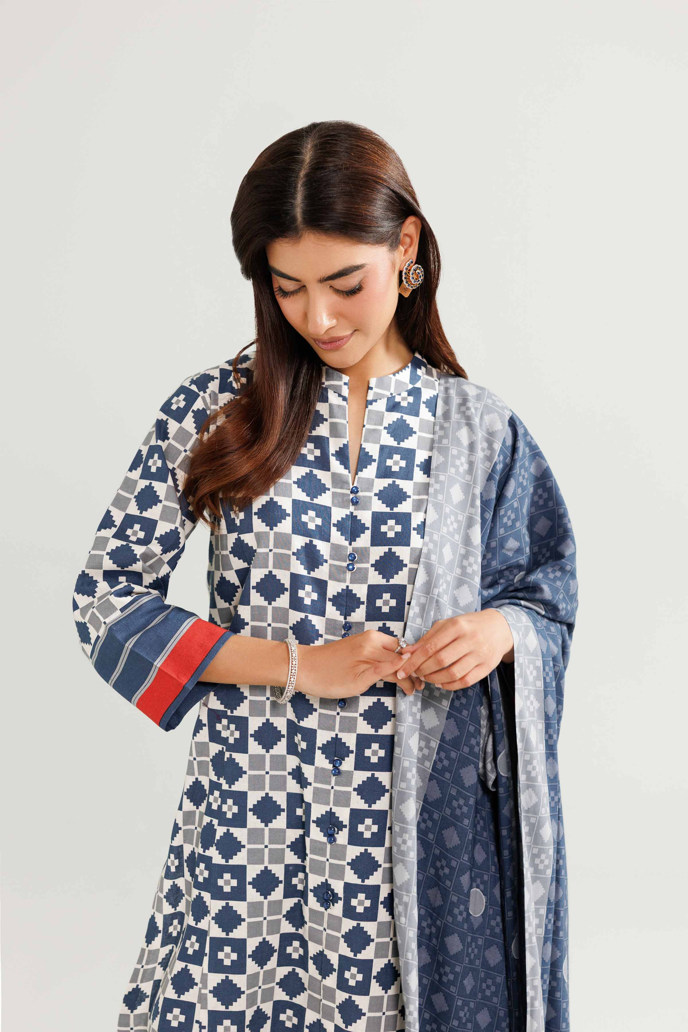 NishatUK - Blue Printed Linen 3-piece ready to wear Suit