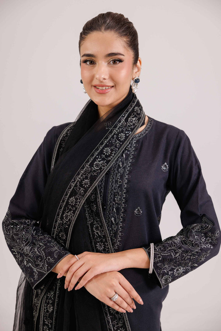 NishatUK - Black Embroidered Karandi 3-piece ready to wear Luxury Suit