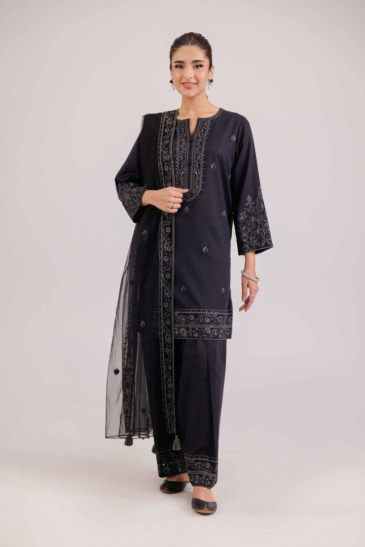 NishatUK - Black Embroidered Karandi 3-piece ready to wear Luxury Suit