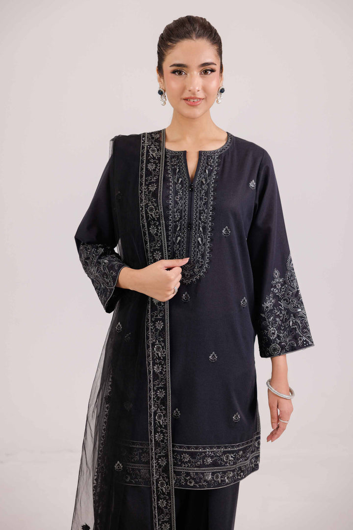 NishatUK - Black Embroidered Karandi 3-piece ready to wear Luxury Suit