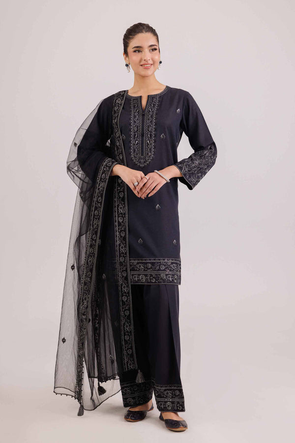 NishatUK - Black Embroidered Karandi 3-piece ready to wear Luxury Suit