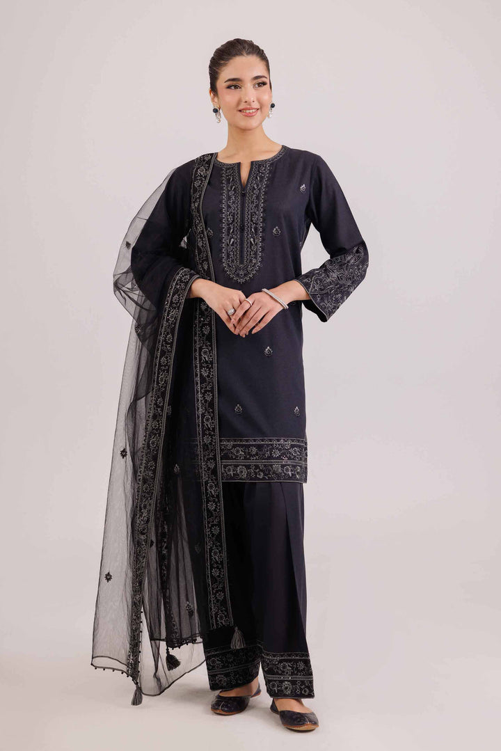 NishatUK - Black Embroidered Karandi 3-piece ready to wear Luxury Suit