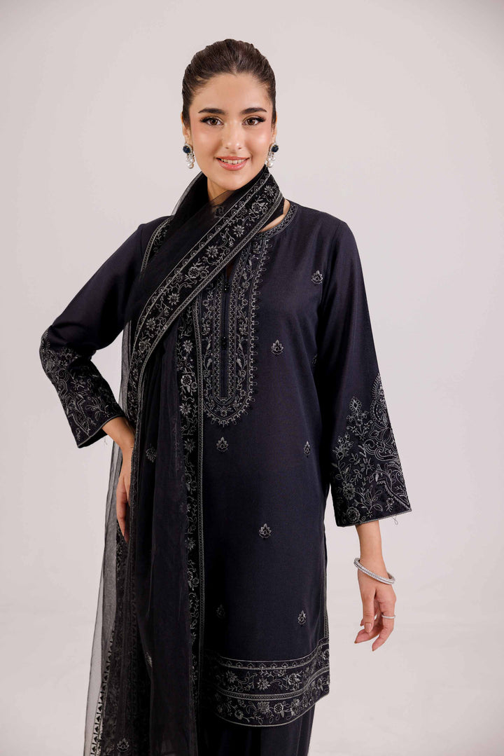 NishatUK - Black Embroidered Karandi 3-piece ready to wear Luxury Suit
