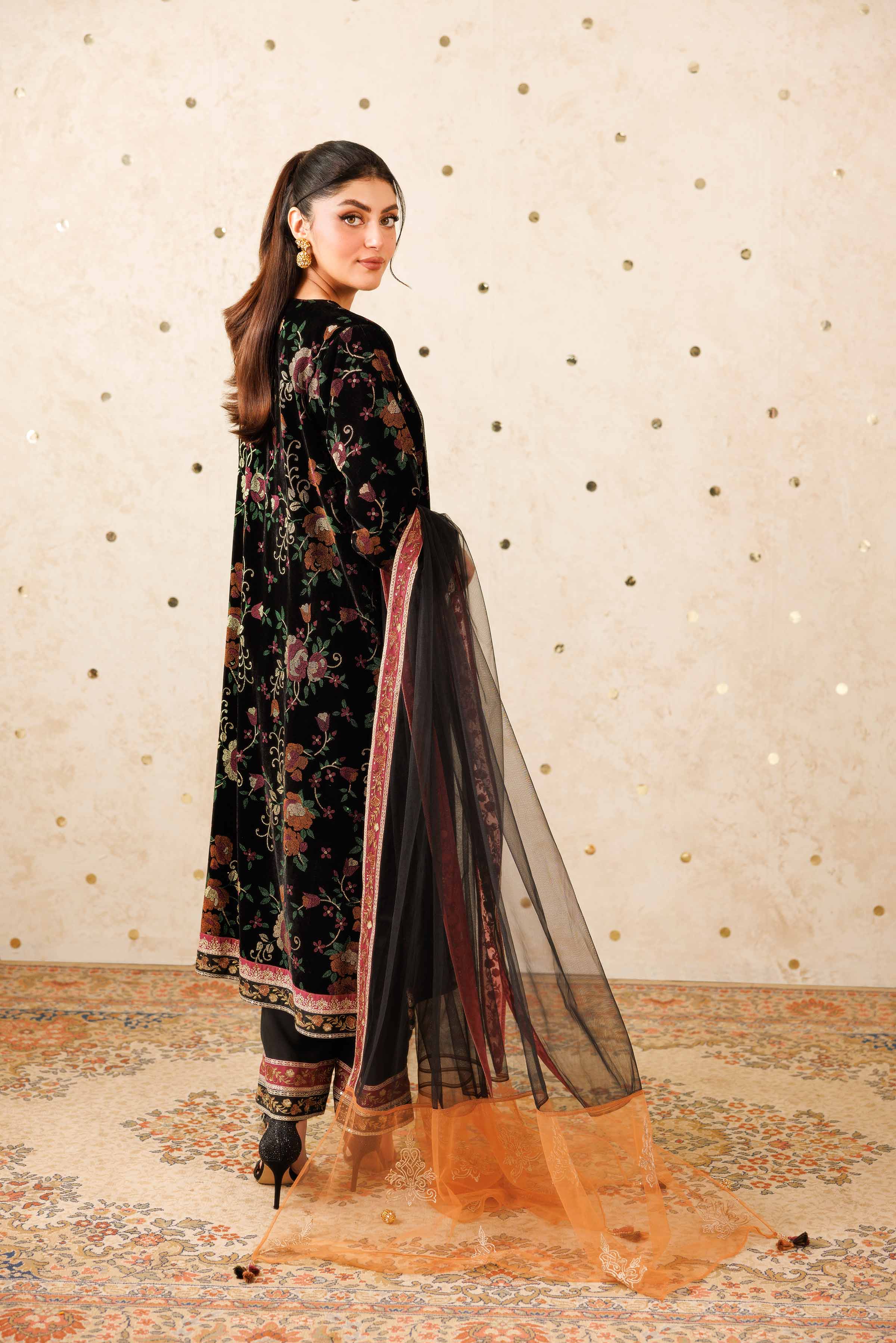 NishatUK - Black Embroidered Velvet 3-piece ready to wear-luxury Suit