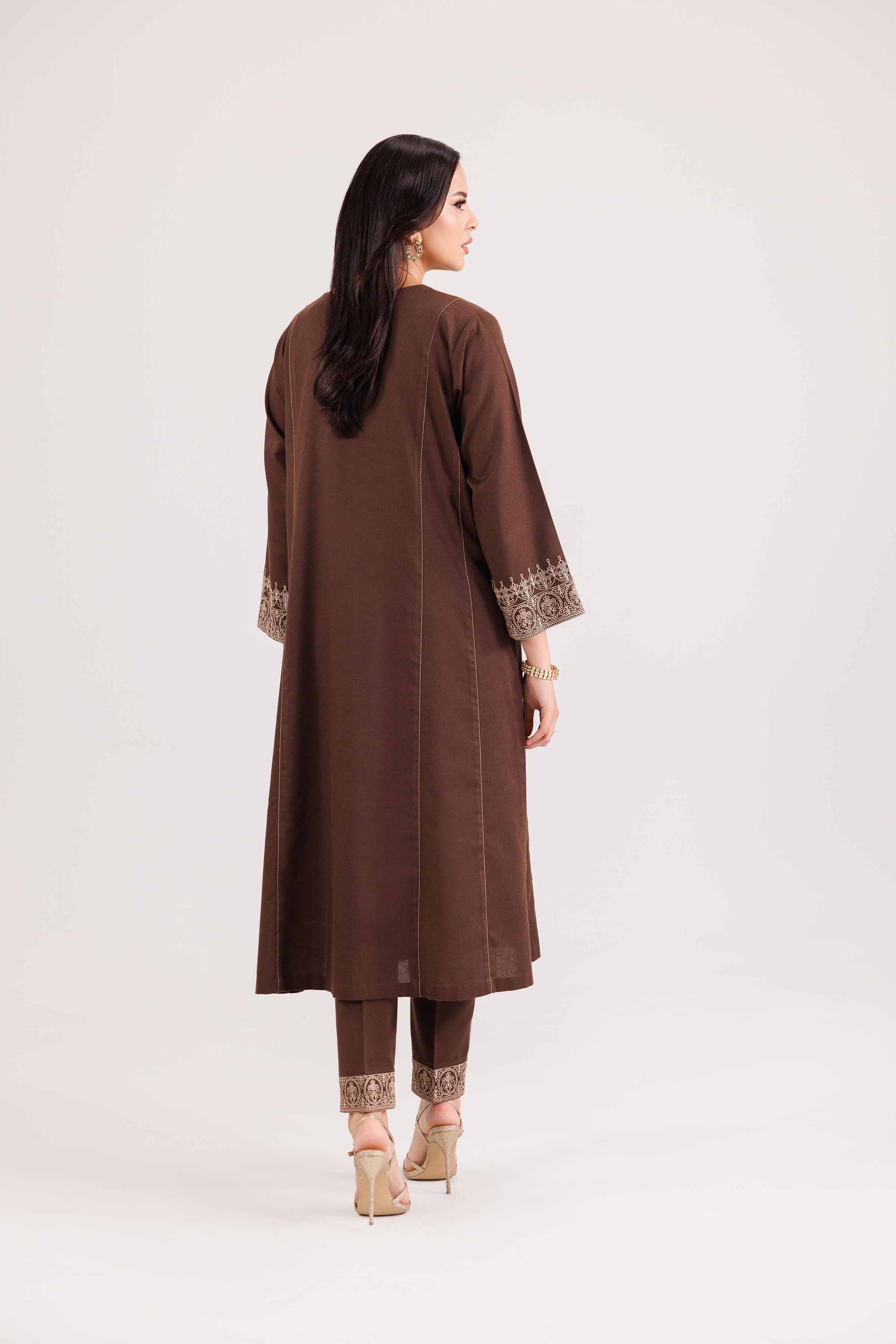 NishatUK - Brown Embroidered Karandi 2-piece ready to wear Luxury Dress