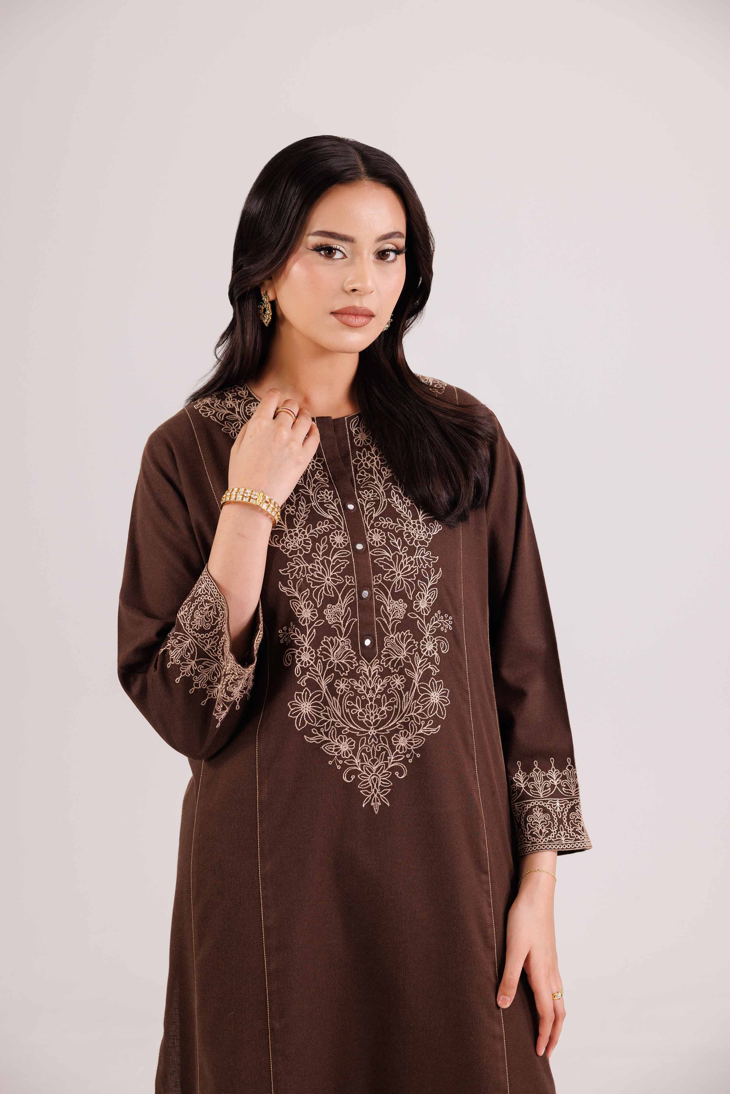 NishatUK - Brown Embroidered Karandi 2-piece ready to wear Luxury Dress