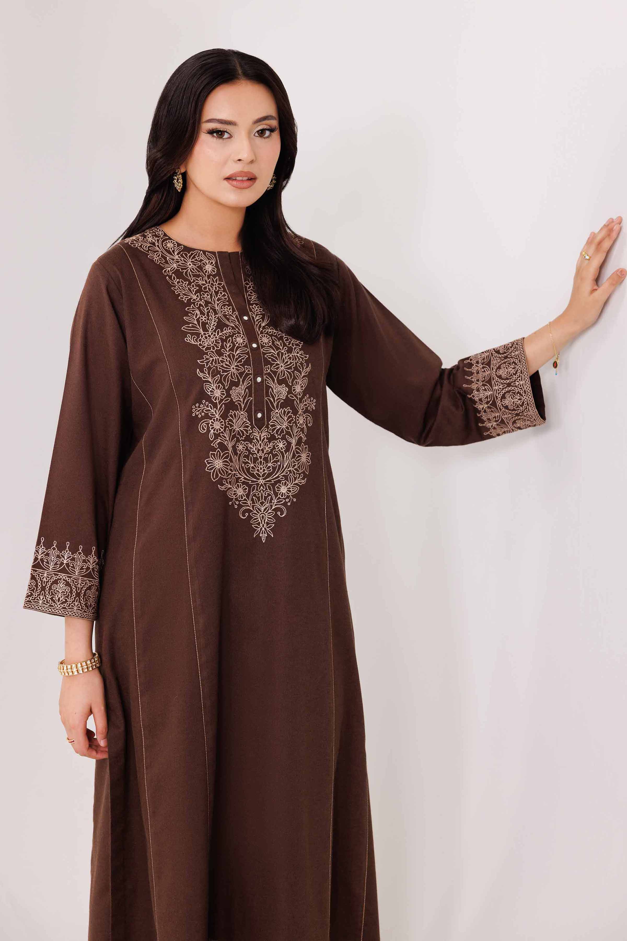 NishatUK - Brown Embroidered Karandi 2-piece ready to wear Luxury Dress