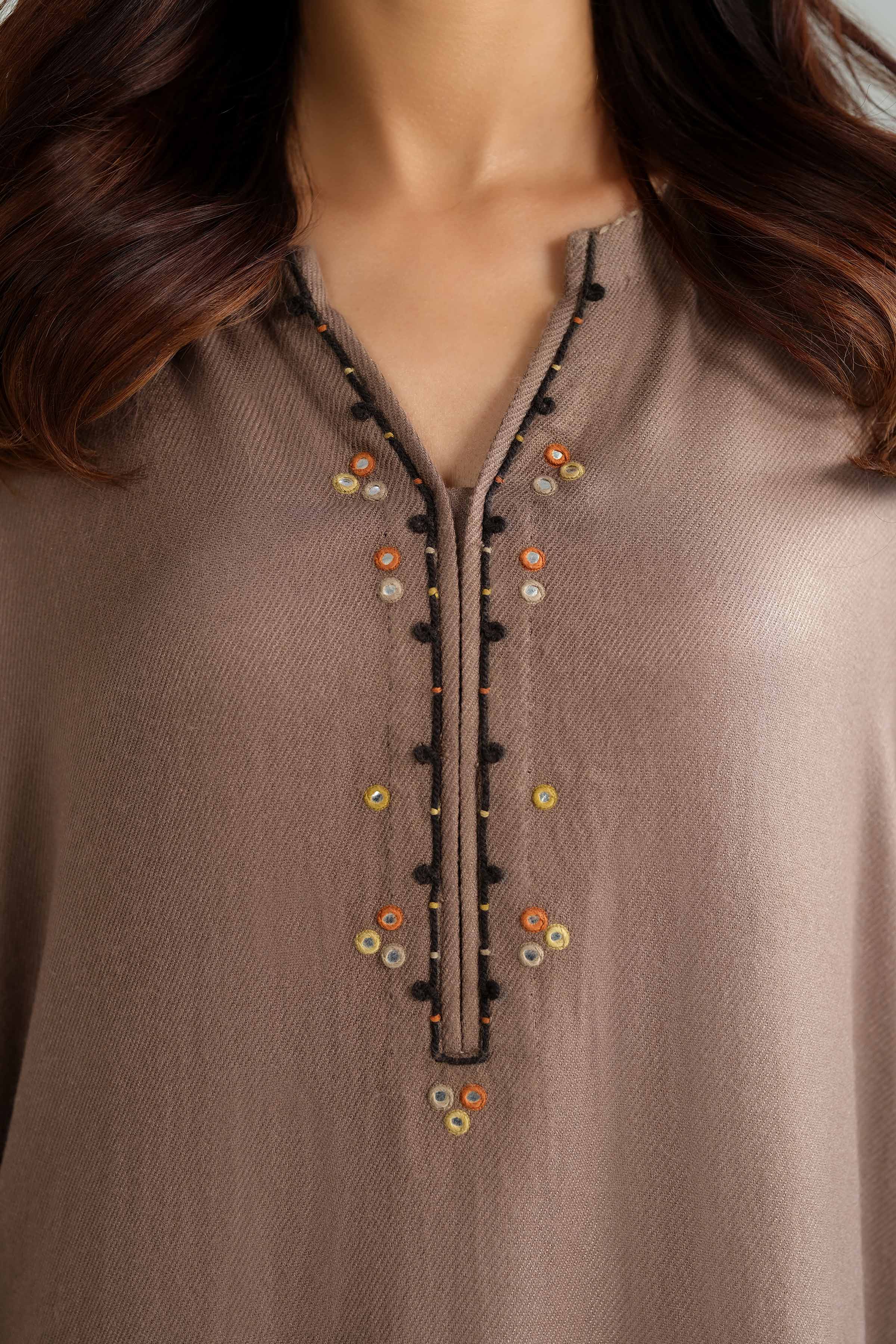 NishatUK - Brown Embroidered Wool 2-piece ready to wear luxury Dress