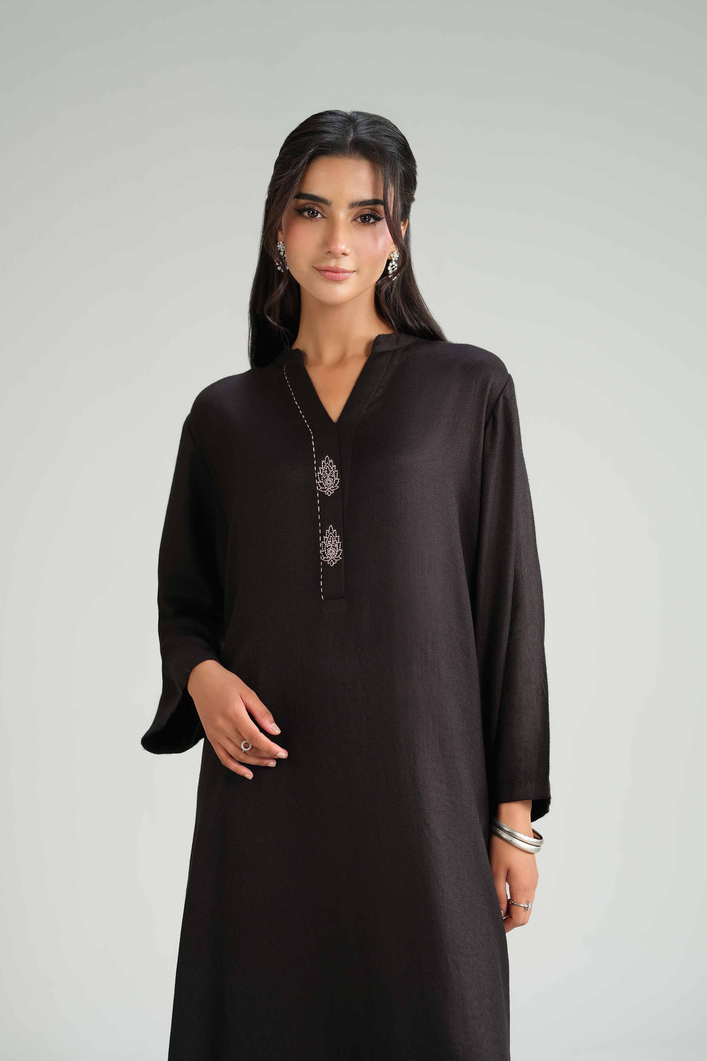 NishatUK - Black Embroidered Wool 2-piece ready to wear Luxury Dress