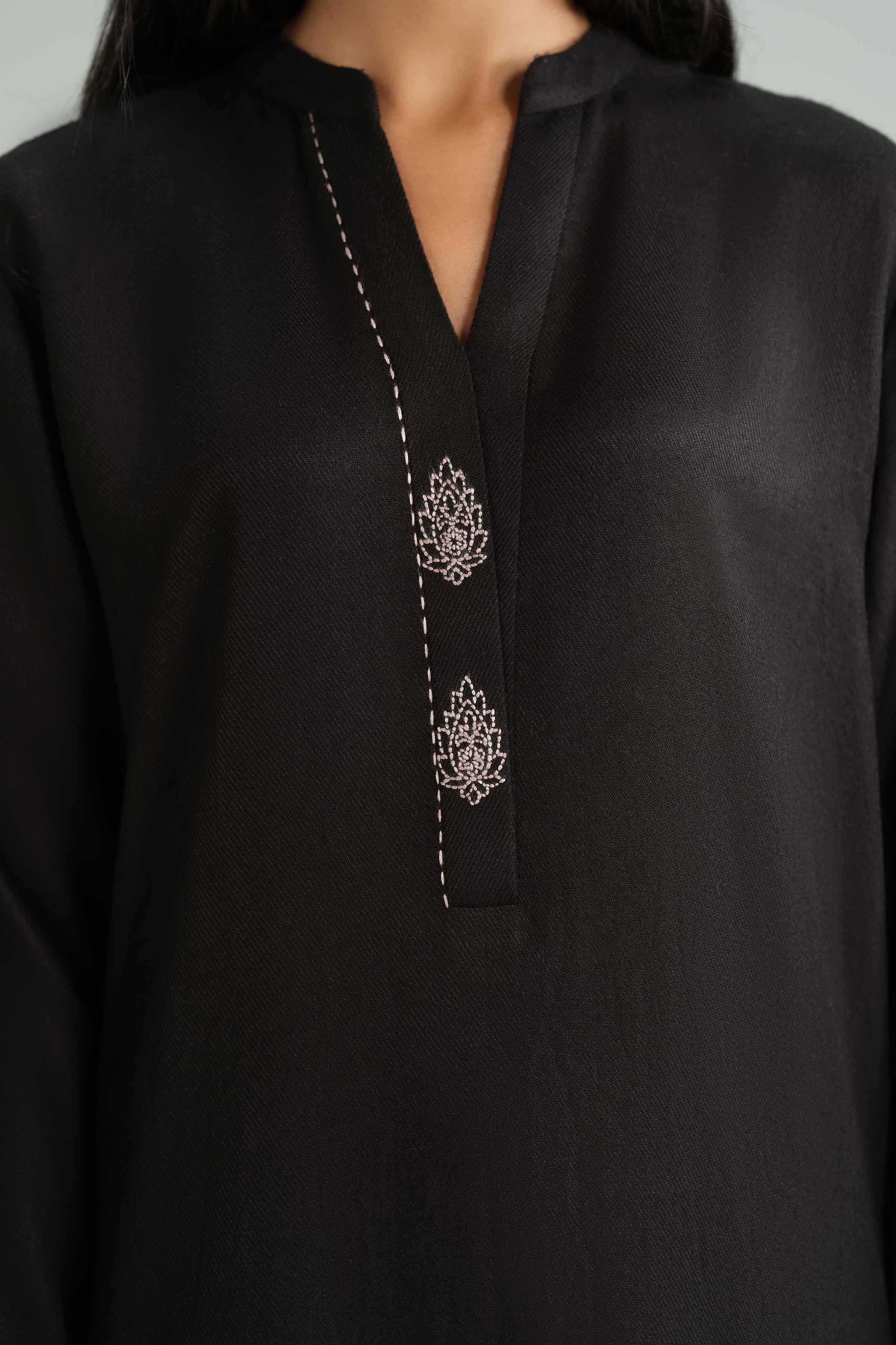 NishatUK - Black Embroidered Wool 2-piece ready to wear Luxury Dress