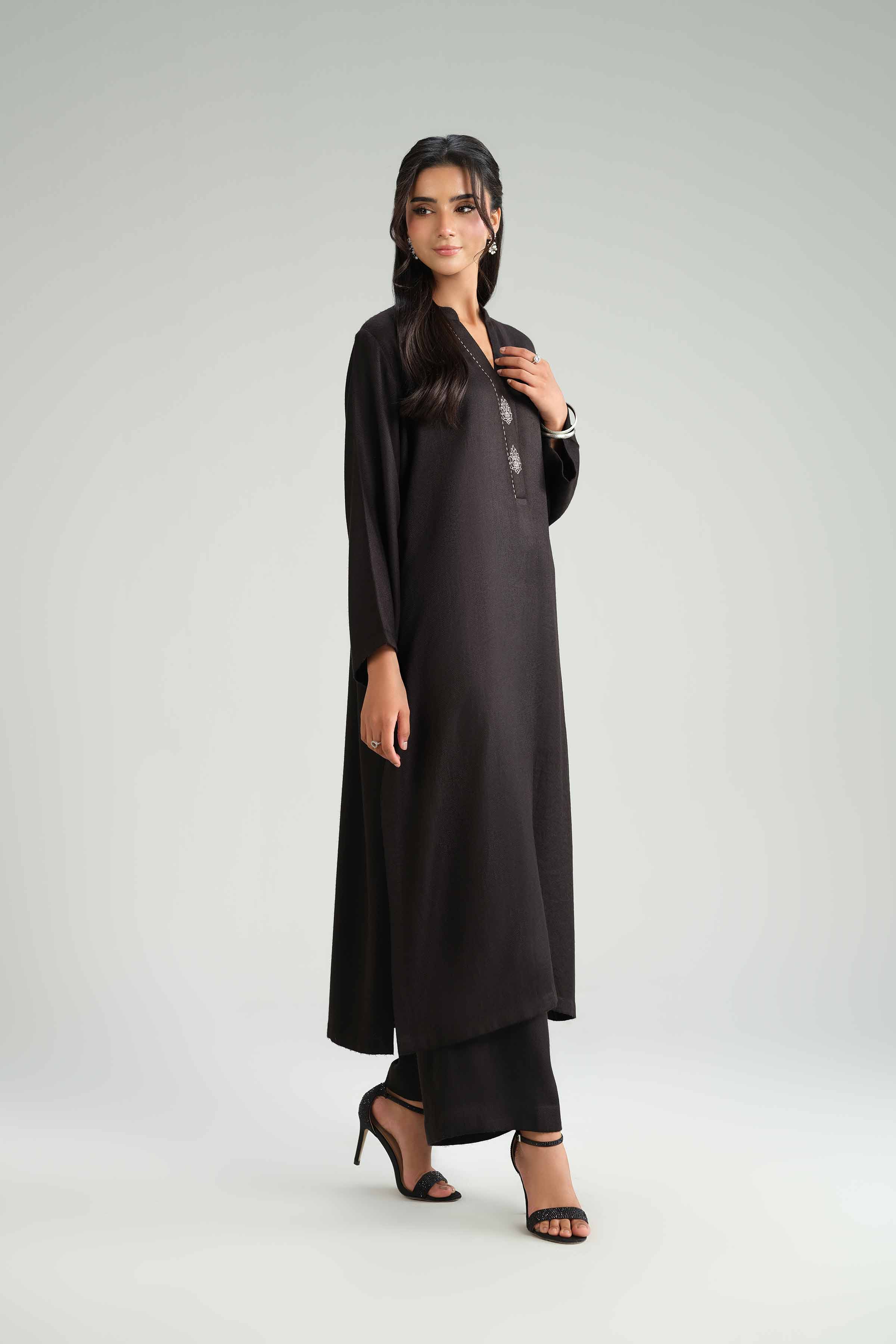 NishatUK - Black Embroidered Wool 2-piece ready to wear Luxury Dress