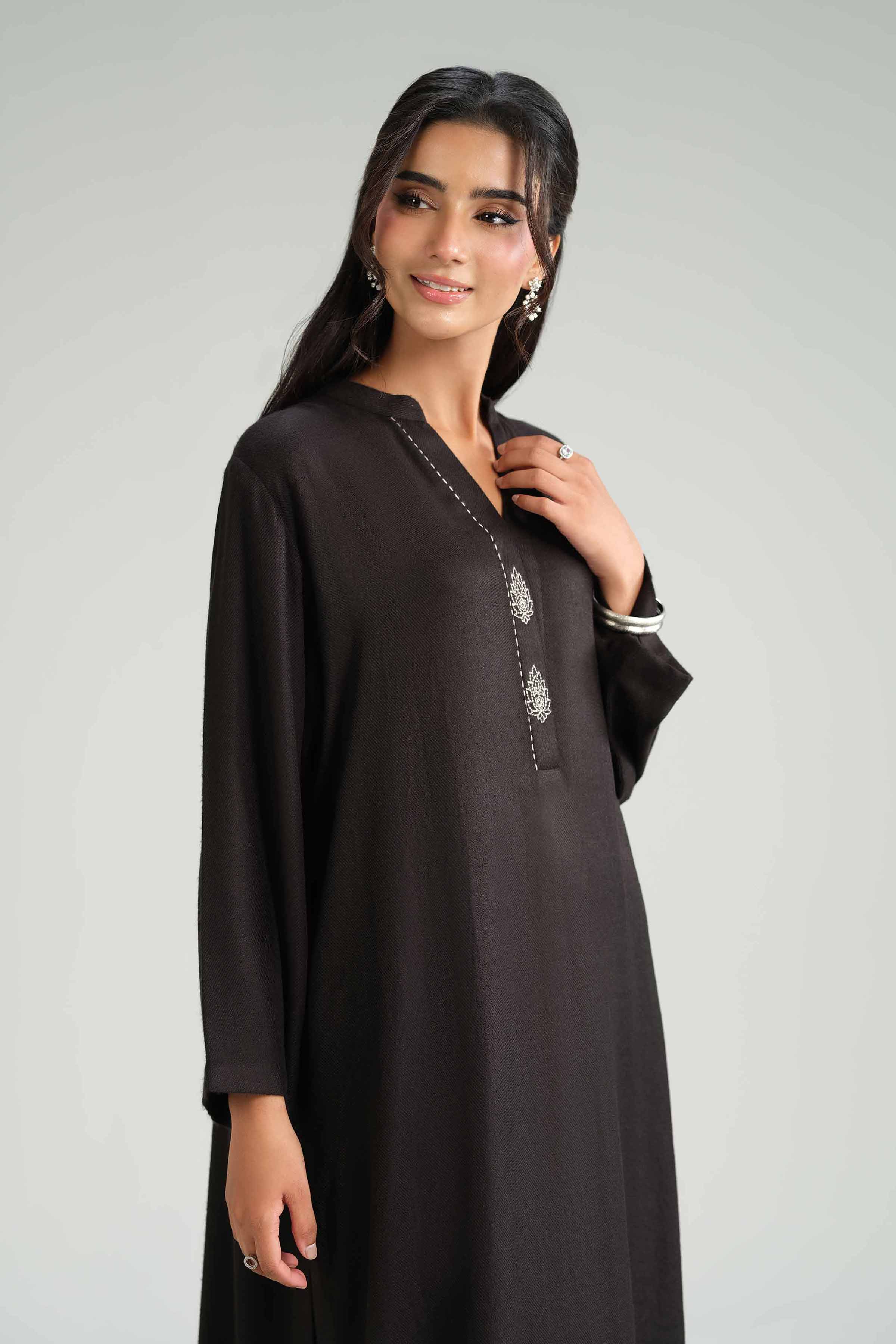 NishatUK - Black Embroidered Wool 2-piece ready to wear Luxury Dress