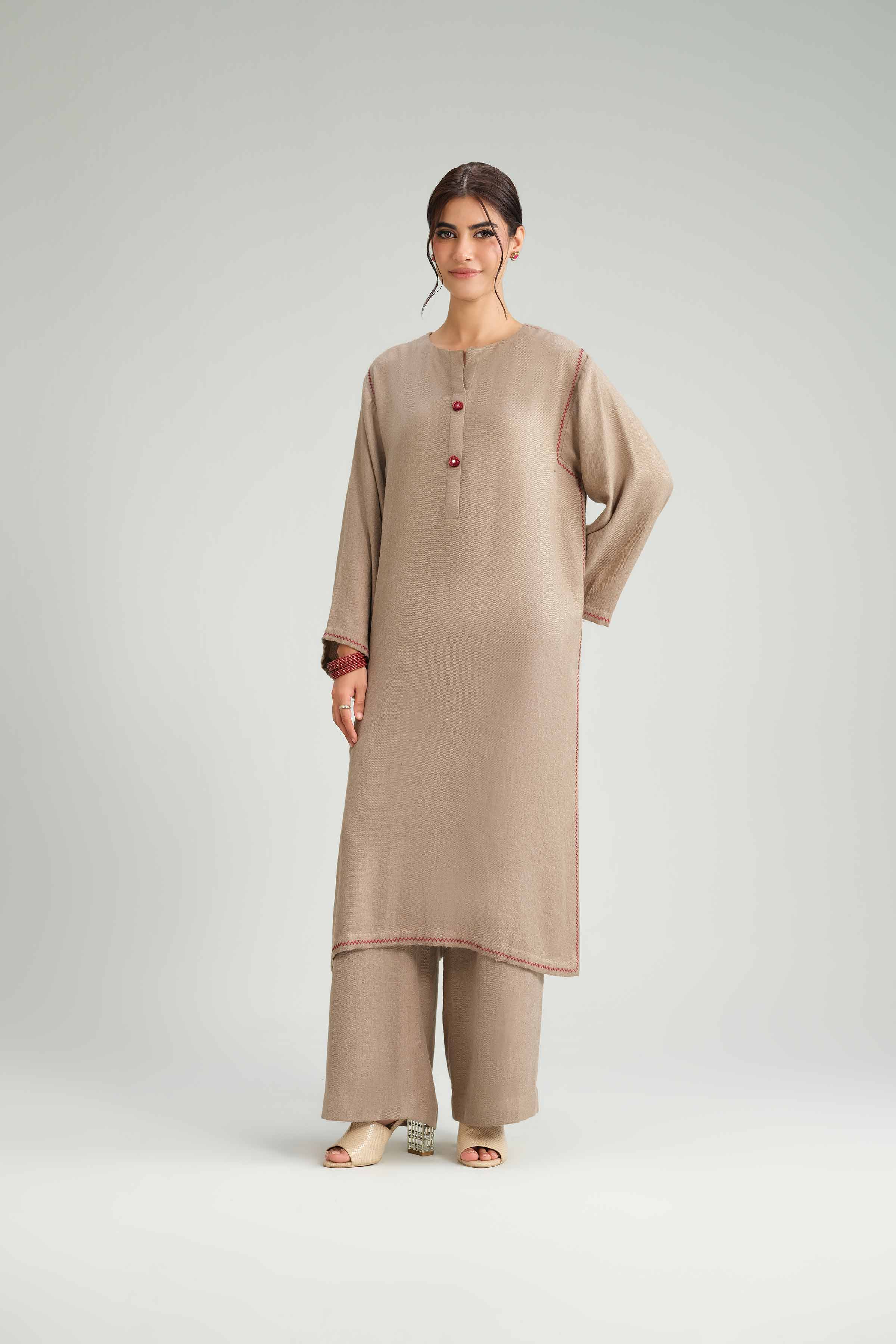 NishatUK - Brown Embroidered Wool 2-piece ready to wear luxury Dress