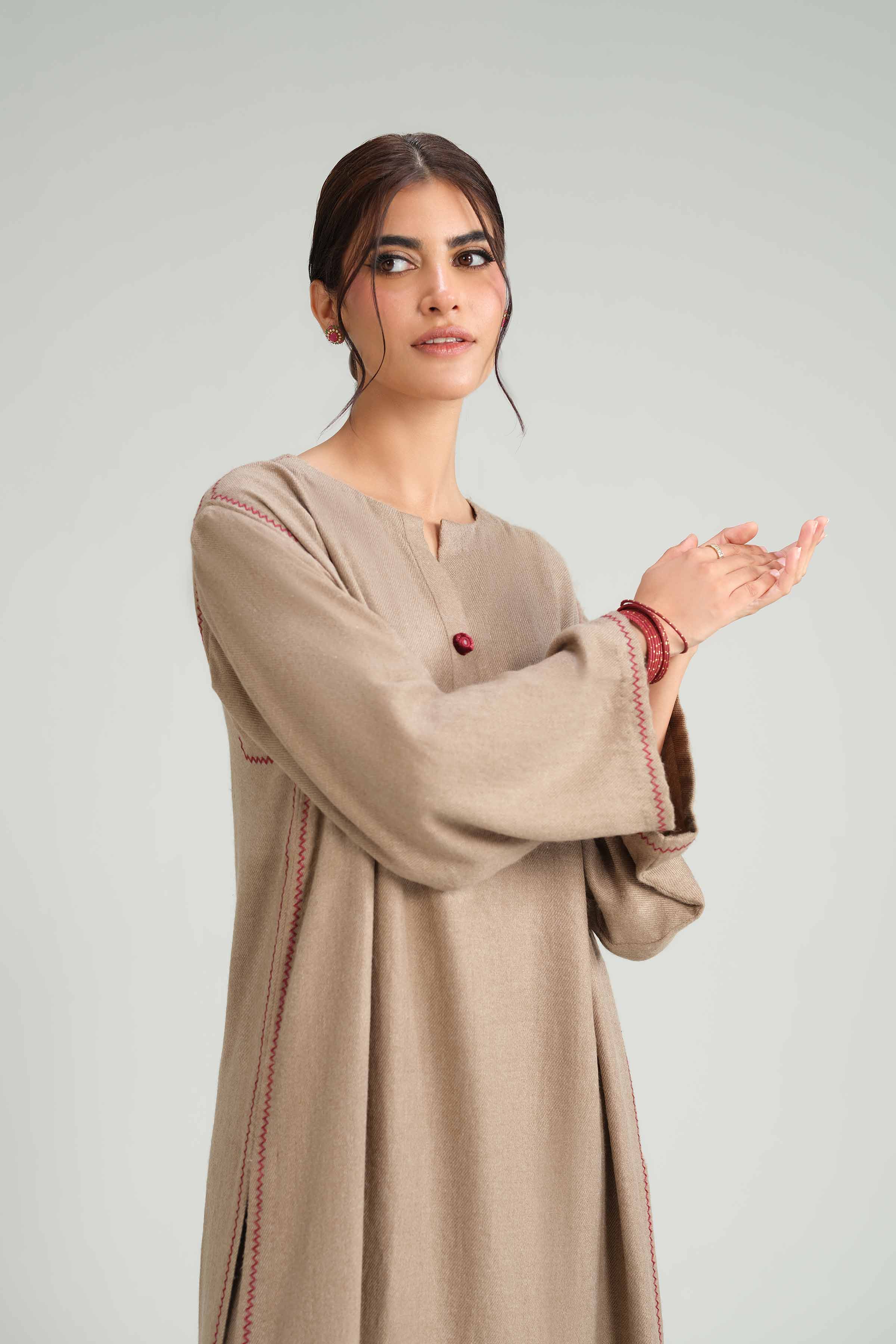 NishatUK - Brown Embroidered Wool 2-piece ready to wear luxury Dress