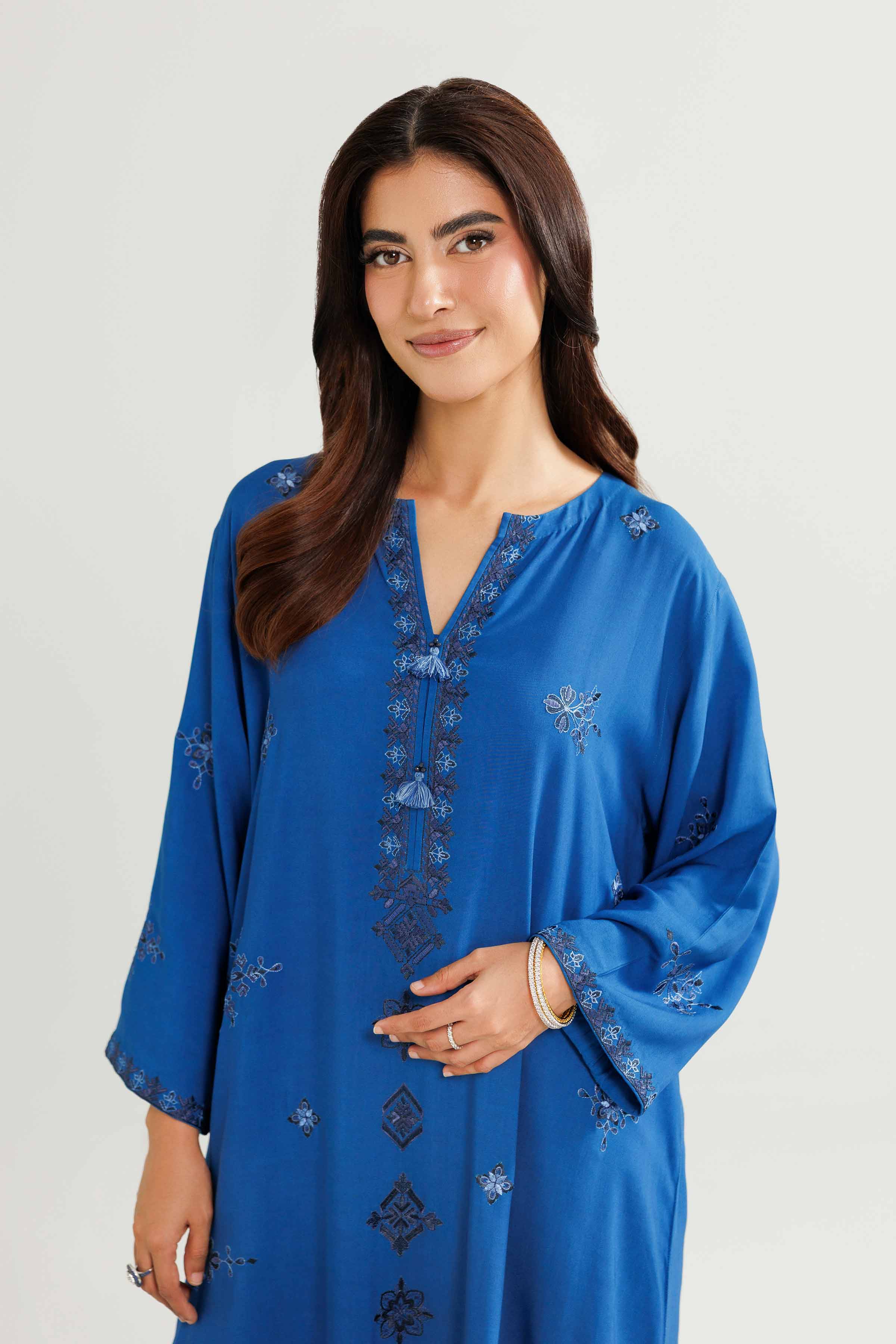 NishatUK - Blue Embroidered Linen 2-piece ready to wear-luxury Dress